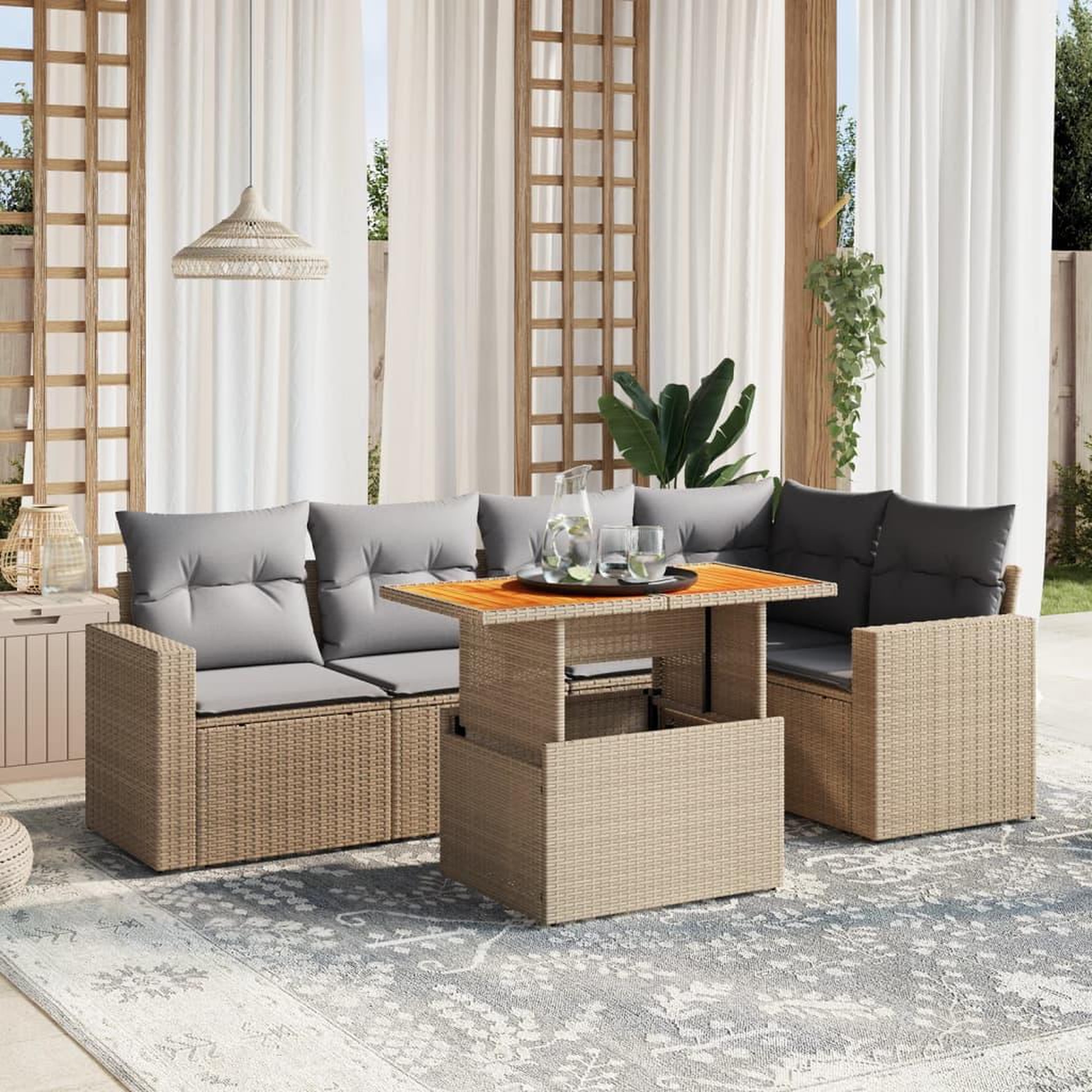 VIDAXL Salon de jardin avec coussins 6 pcs beige resine tressee