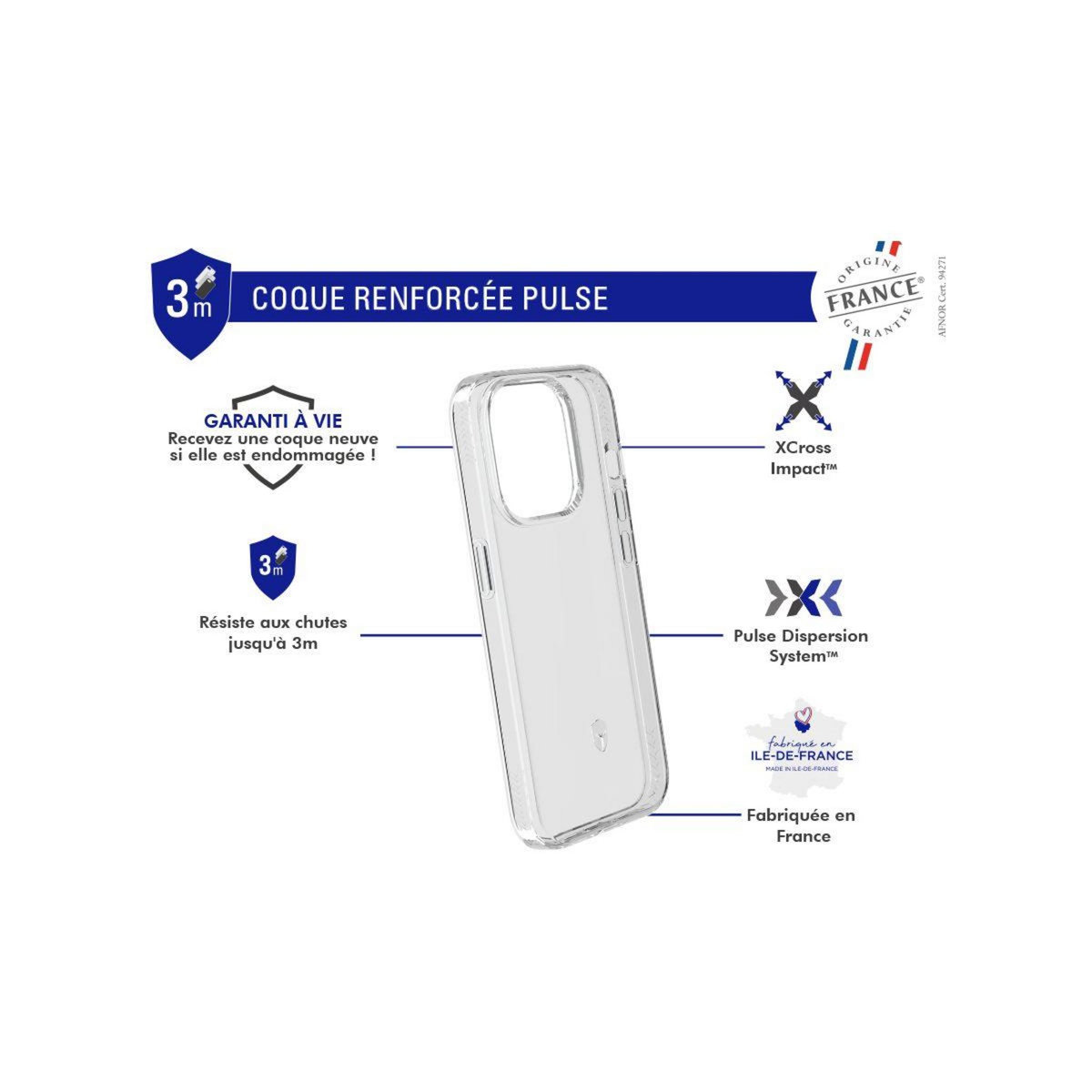 FORCE CASE Coque iPhone 15 Pro Transparent pulse