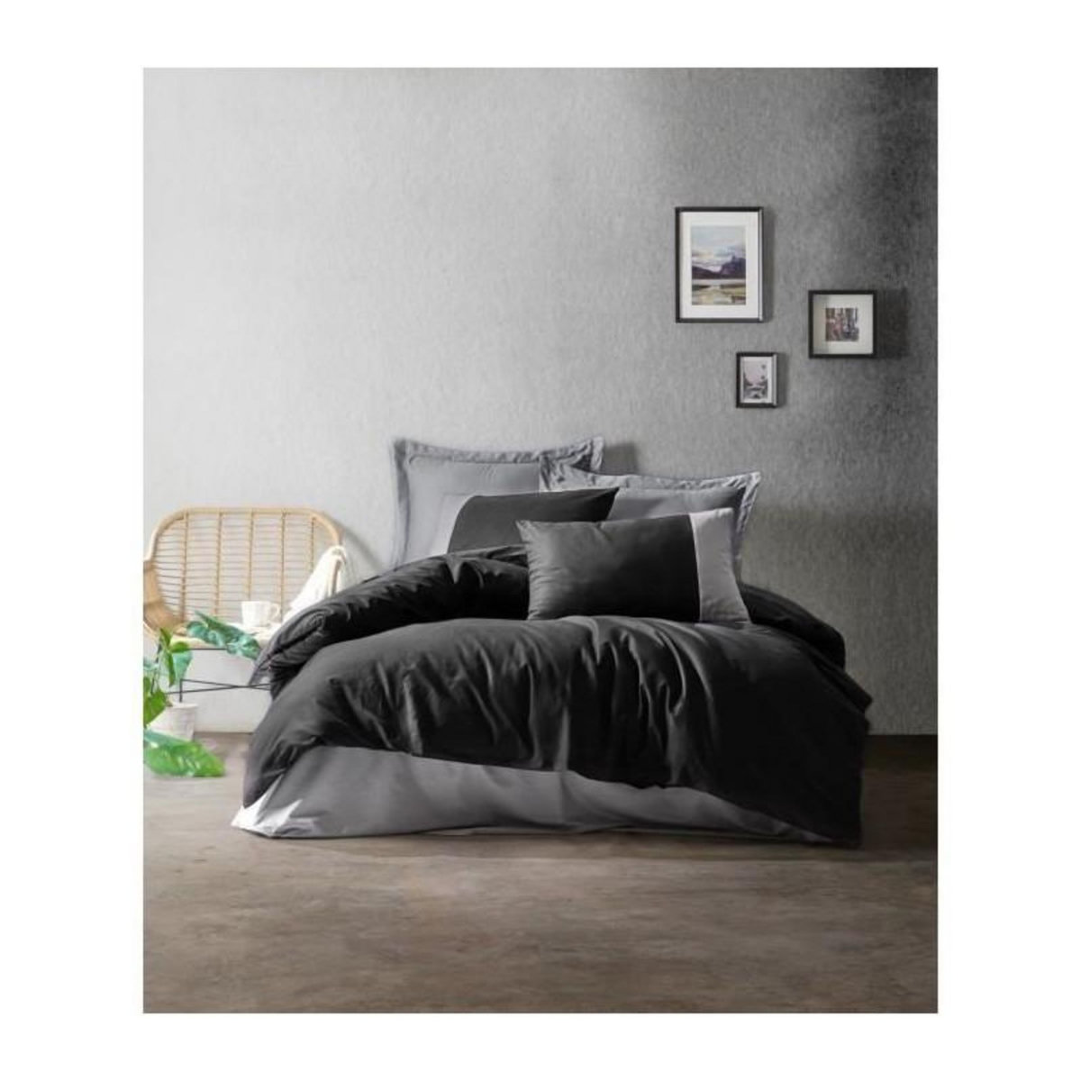 GENERIQUE Parure de lit - 129CTN62694 - 1 housse de couette 220 x 240 cm + 2 taies d'oreiller 60 x 60 cm - 100% coton ranforcé - Noir