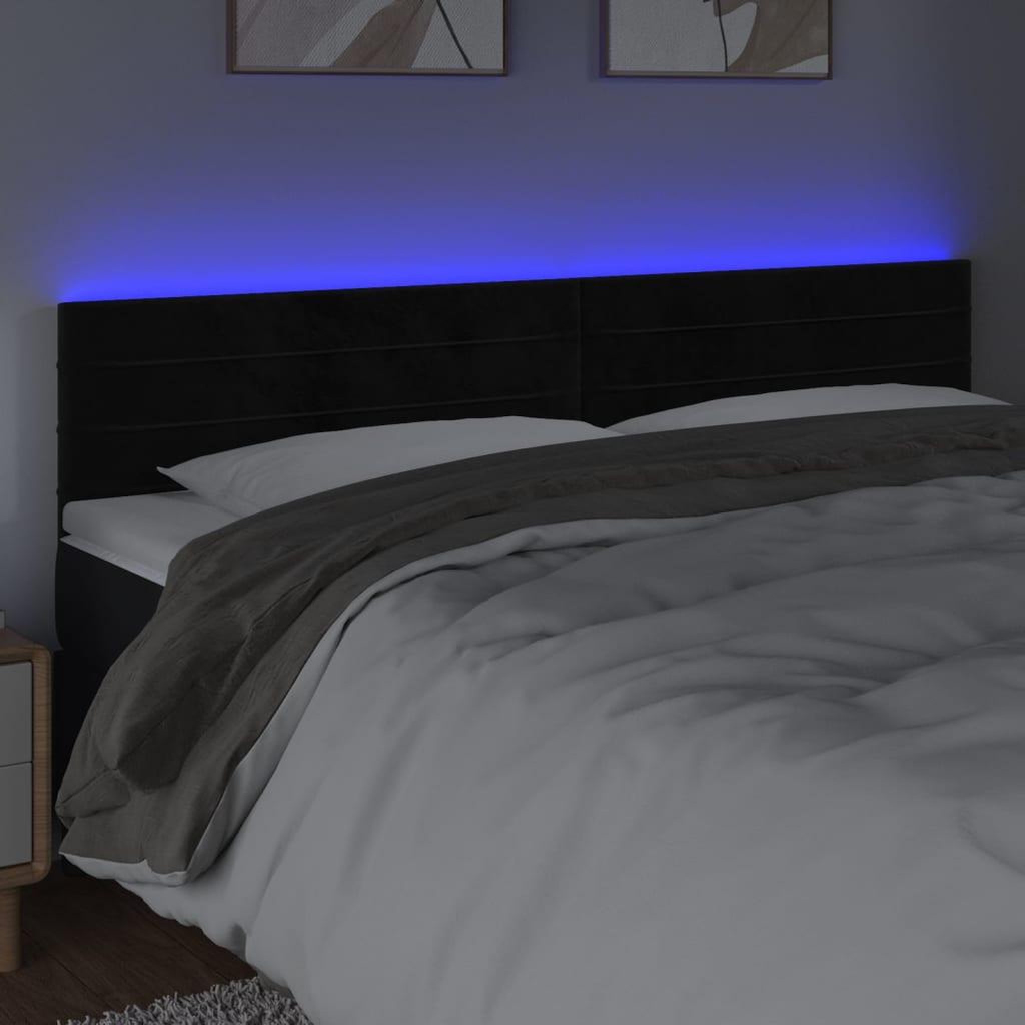 Voir la diapositive 3 : VIDAXL Tete de lit a LED Noir 160x5x78/88 cm Velours