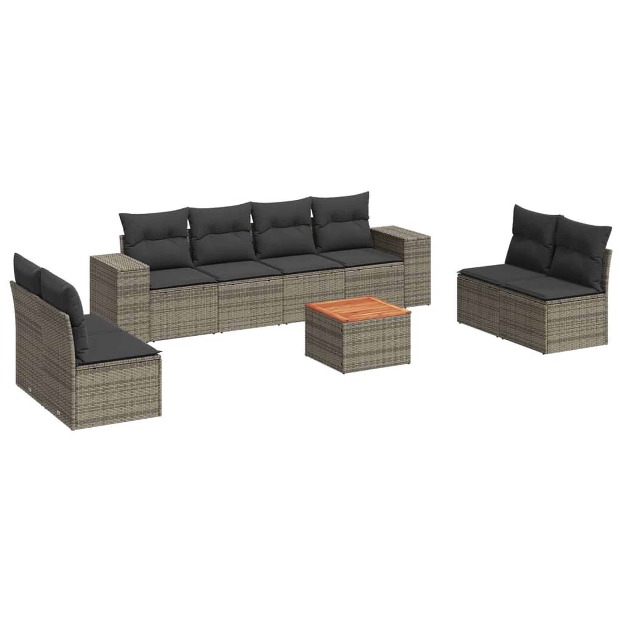 Voir la diapositive 2 : VIDAXL Salon de jardin 9 pcs avec coussins gris resine tressee