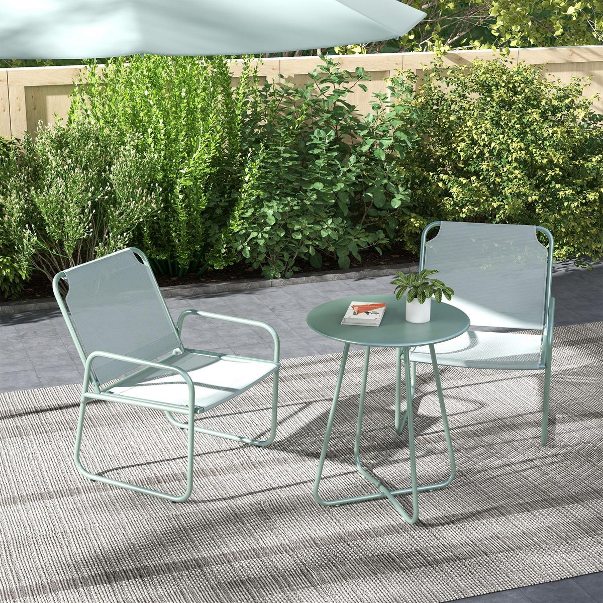 OUTSUNNY Ensemble salon de jardin 3 pcs 2 fauteuils et table ronde vert