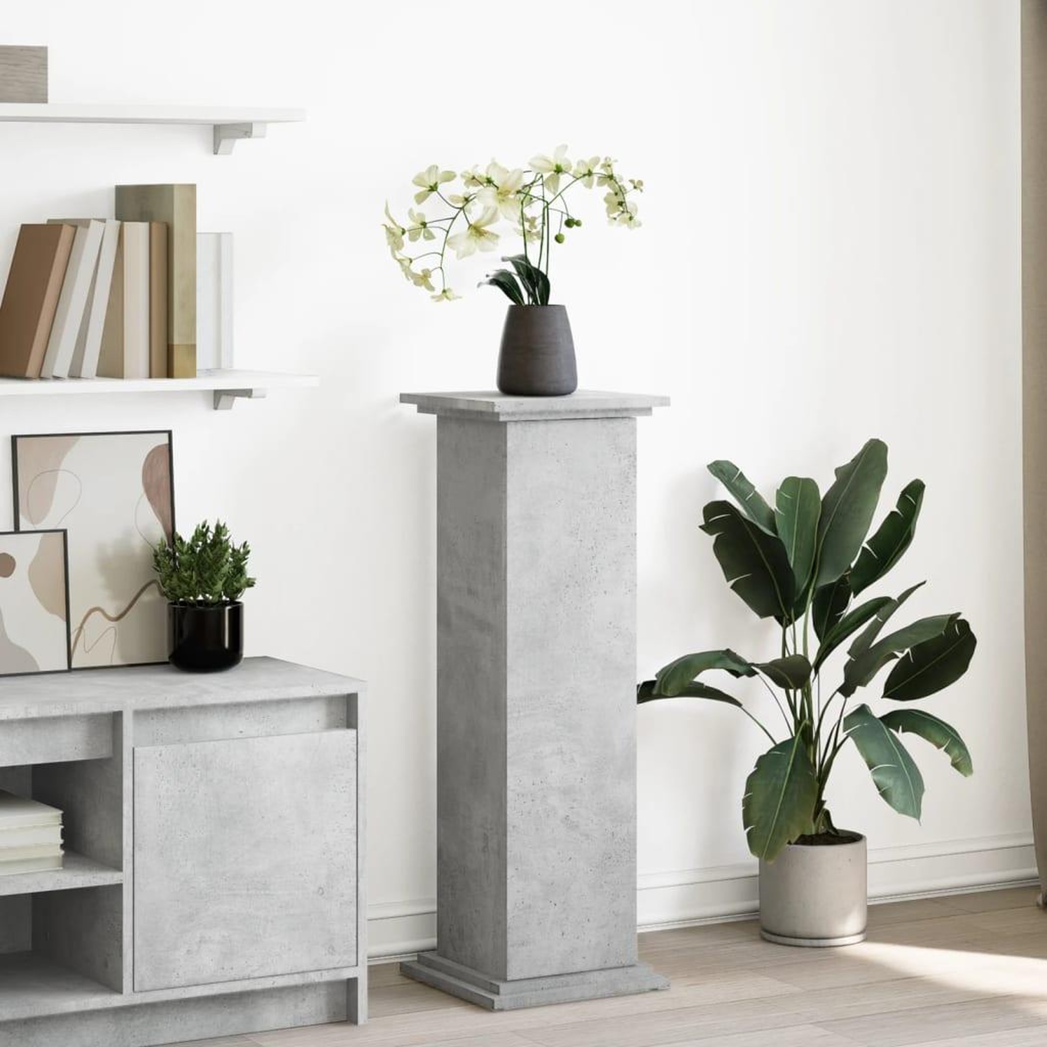 VIDAXL Piedestal avec rangement gris beton 31x30x90 cm bois ingenierie