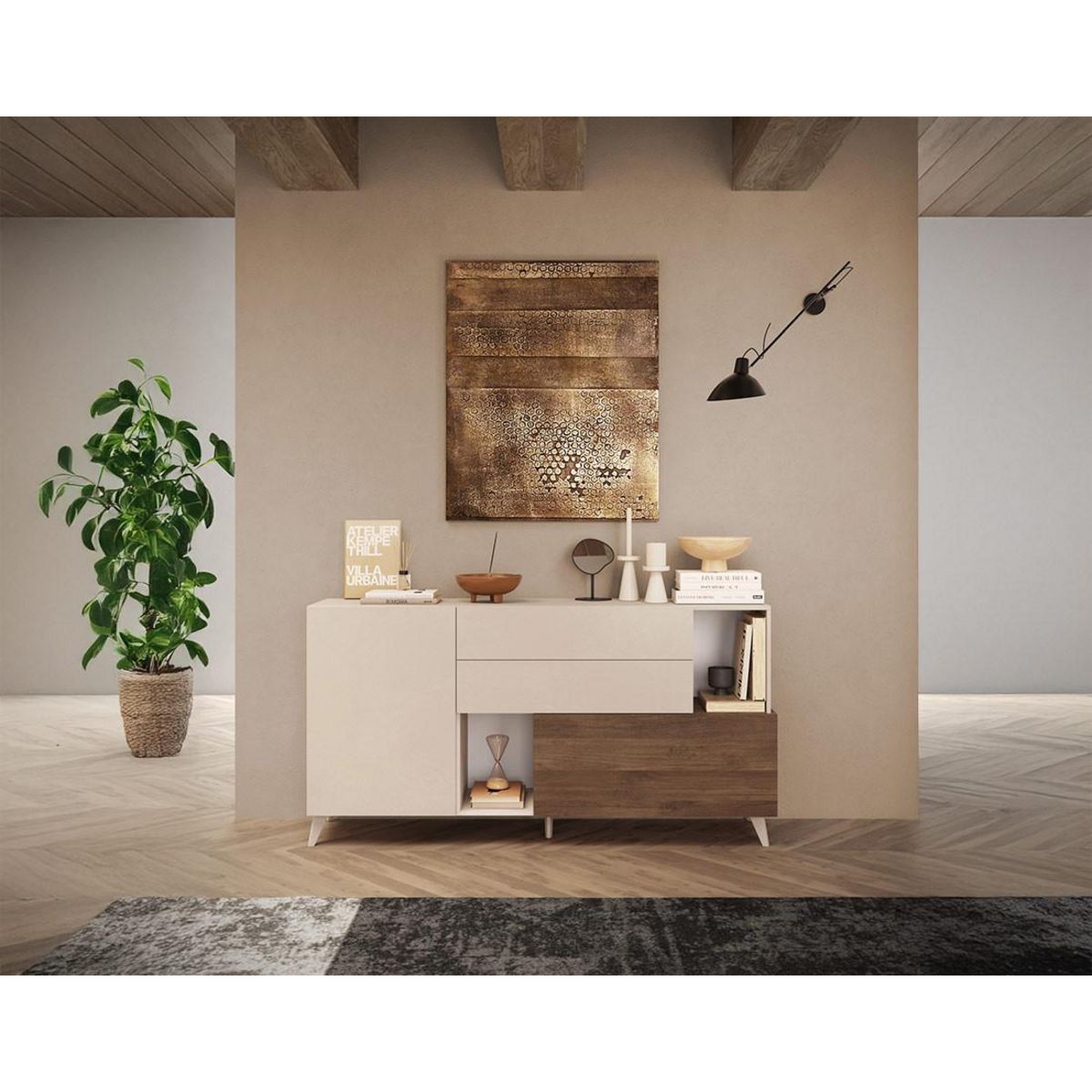 BEST MOBILIER Estelle - buffet bas - 2 portes et 2 tiroirs - 181 cm