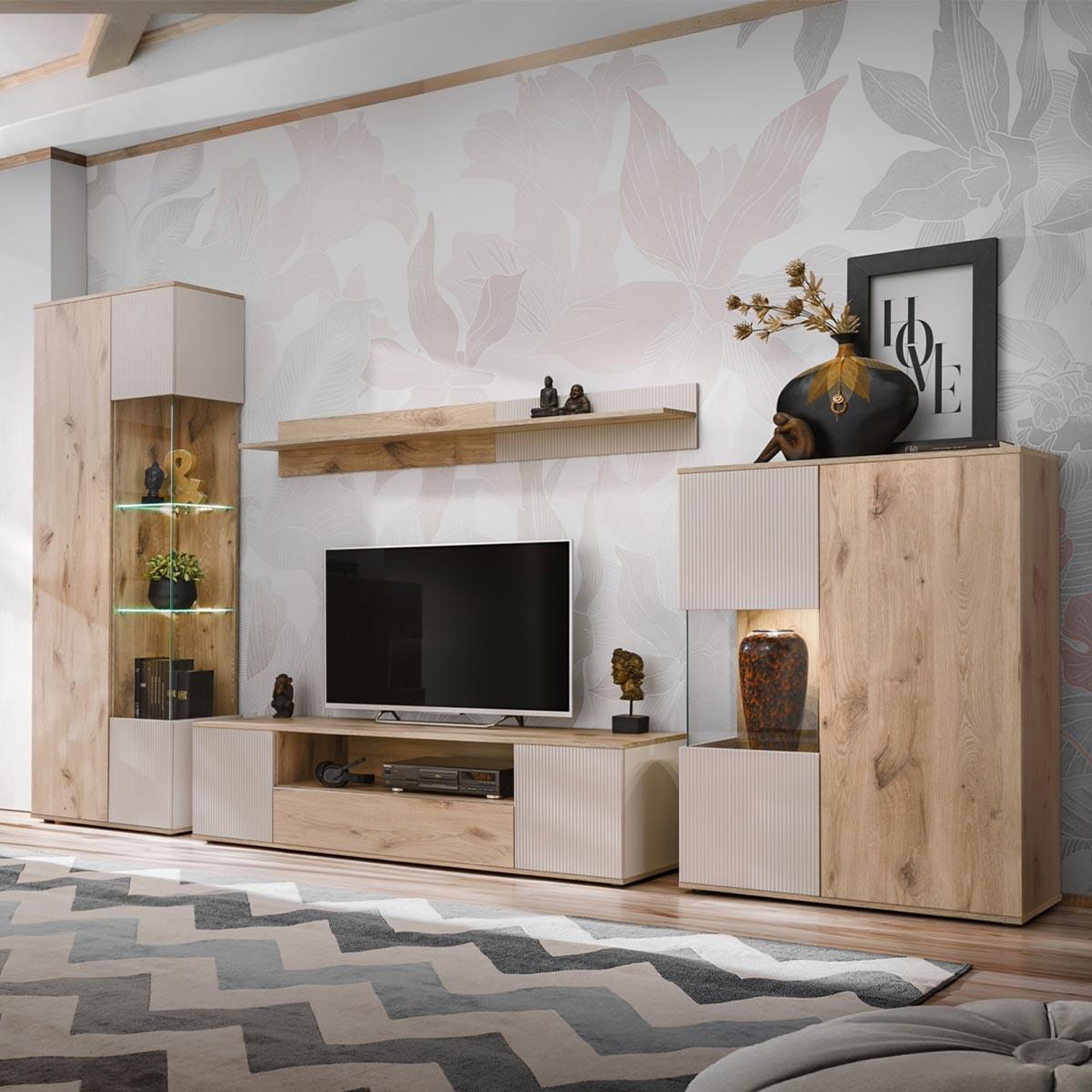 Paris Prix Ensemble meuble tv rainuré  catalina  320cm naturel