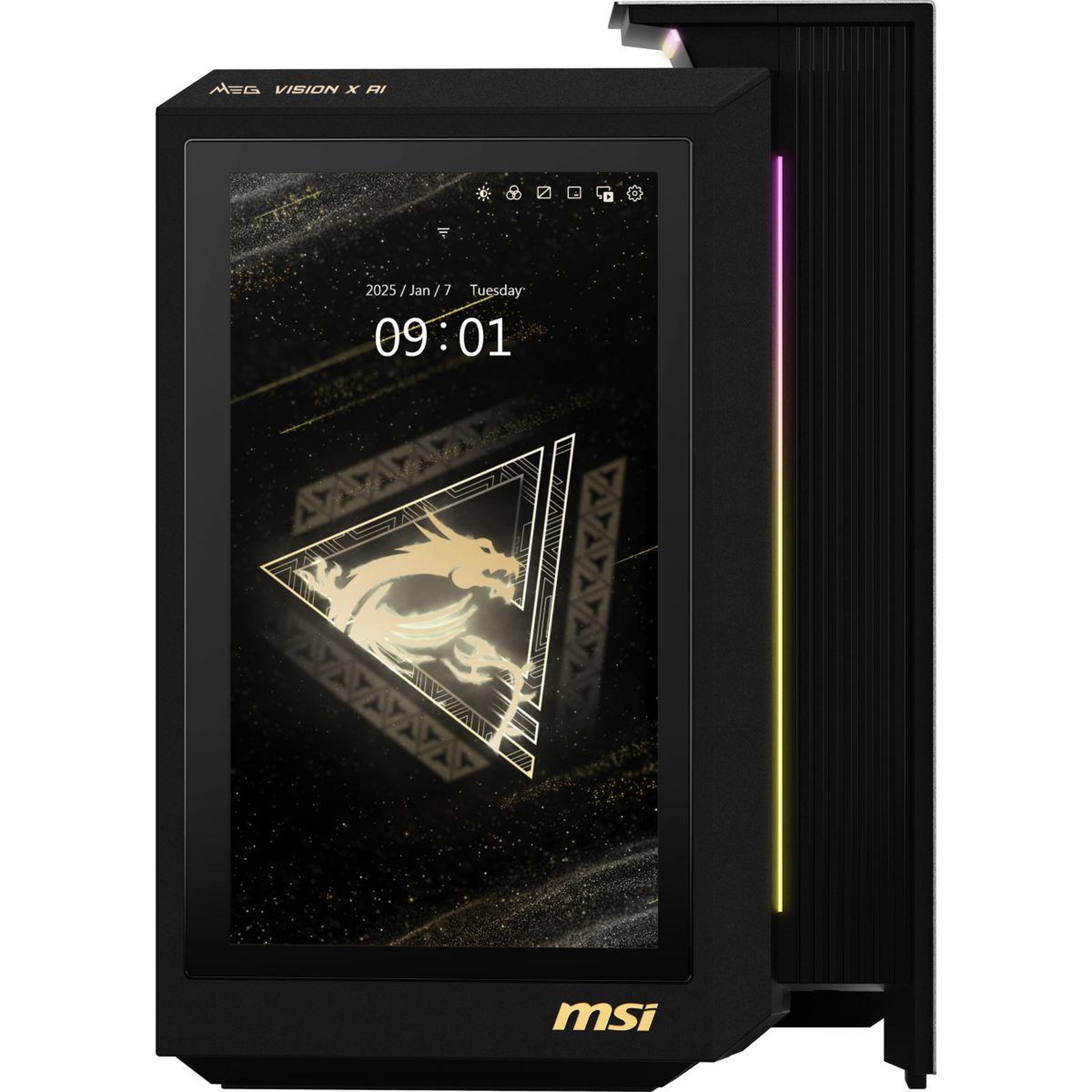 Voir la diapositive 2 : MSI PC Gamer MEG Vision X AI – Intel Core Ultra 9 285K – NVIDIA GeForce RTX 5090 – 64 Go RAM DDR5 – SSD 2 To