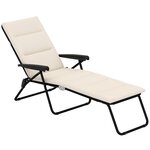 OUTSUNNY Bain de soleil pliable transat inclinable 6 positions grand confort avec matelas + accoudoirs acier polyester beige