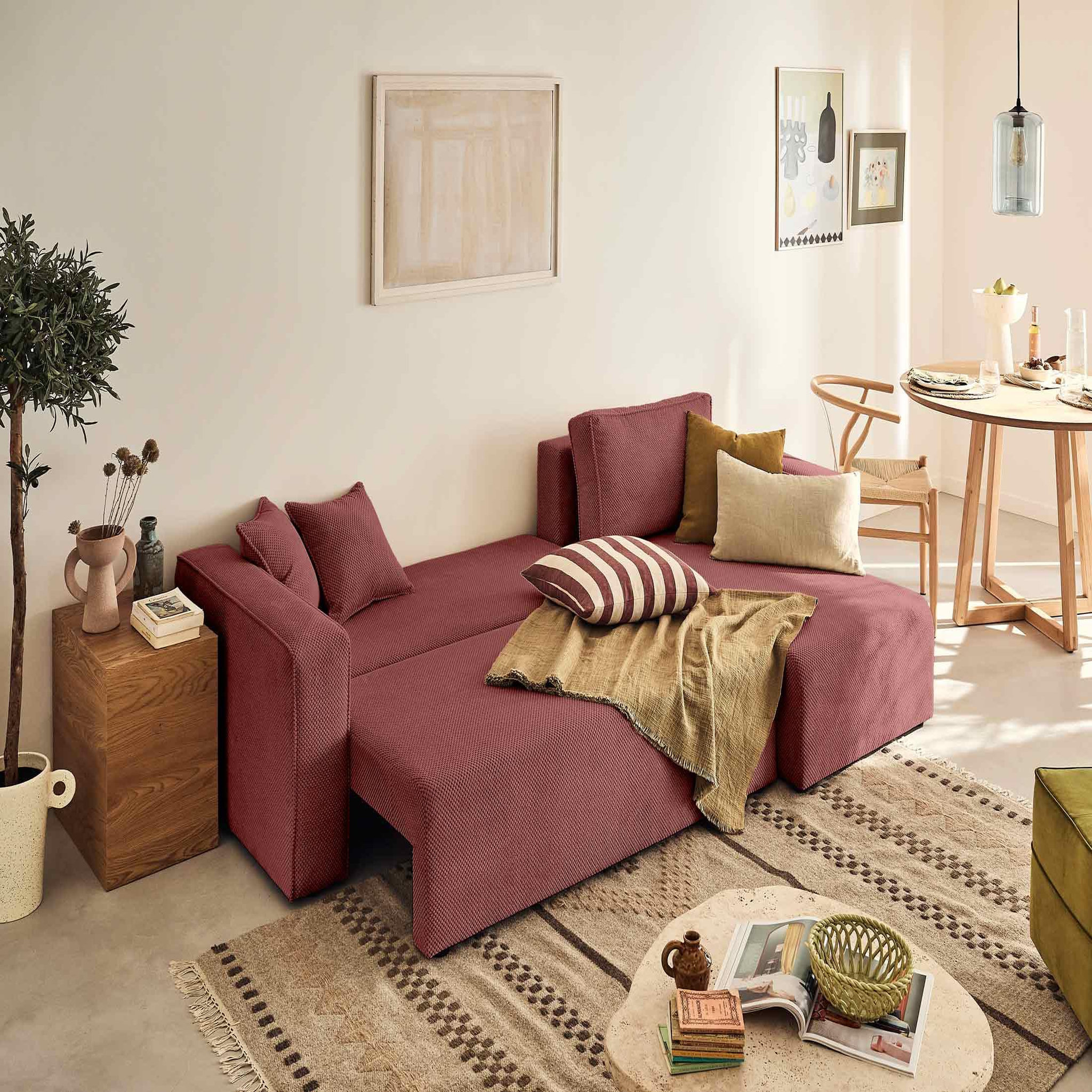 Voir la diapositive 2 : BEST MOBILIER Topaze - canapé d'angle réversible - 4 places - convertible avec coffre - en velours texturé