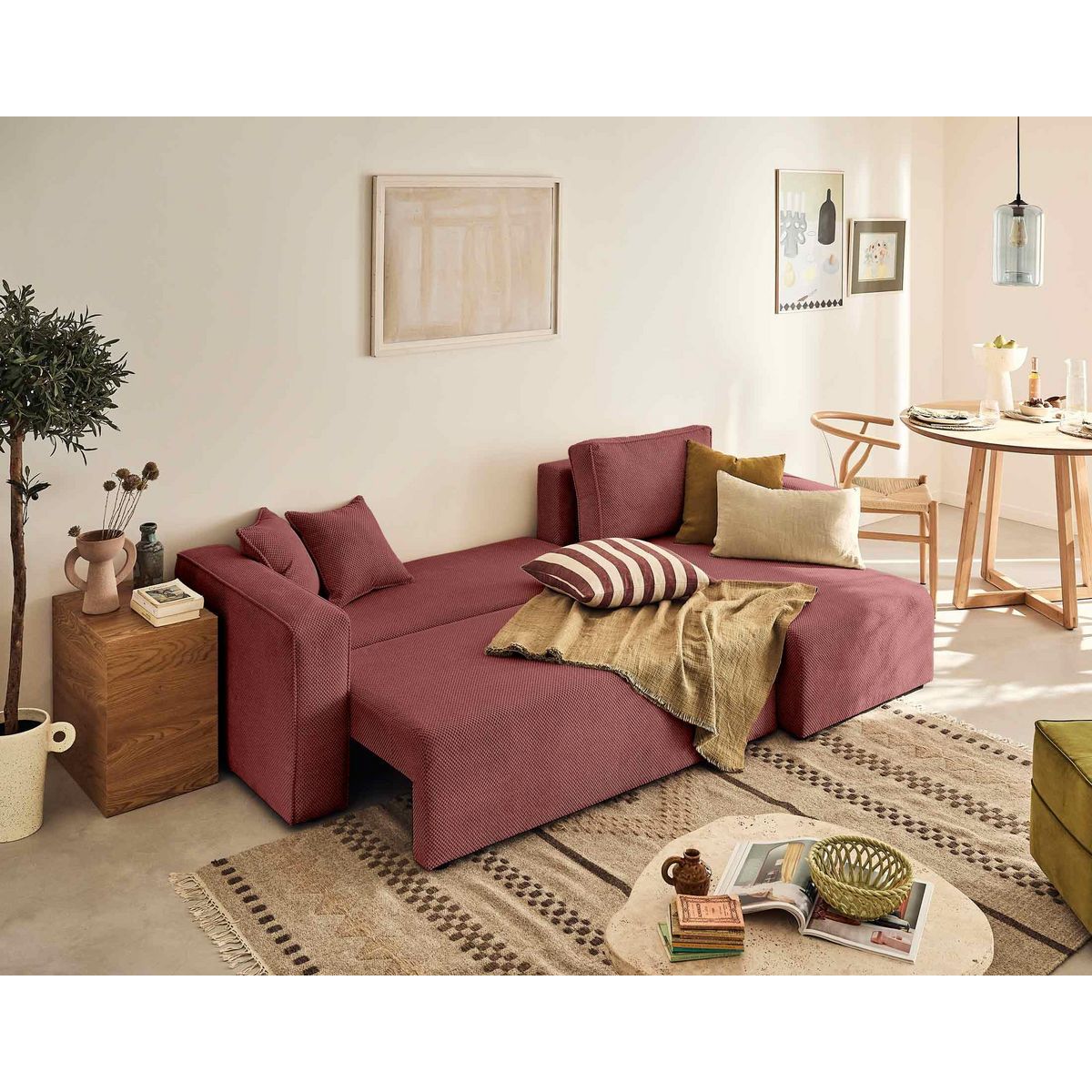 BEST MOBILIER Topaze - canapé d'angle réversible - 4 places - convertible avec coffre - en velours texturé