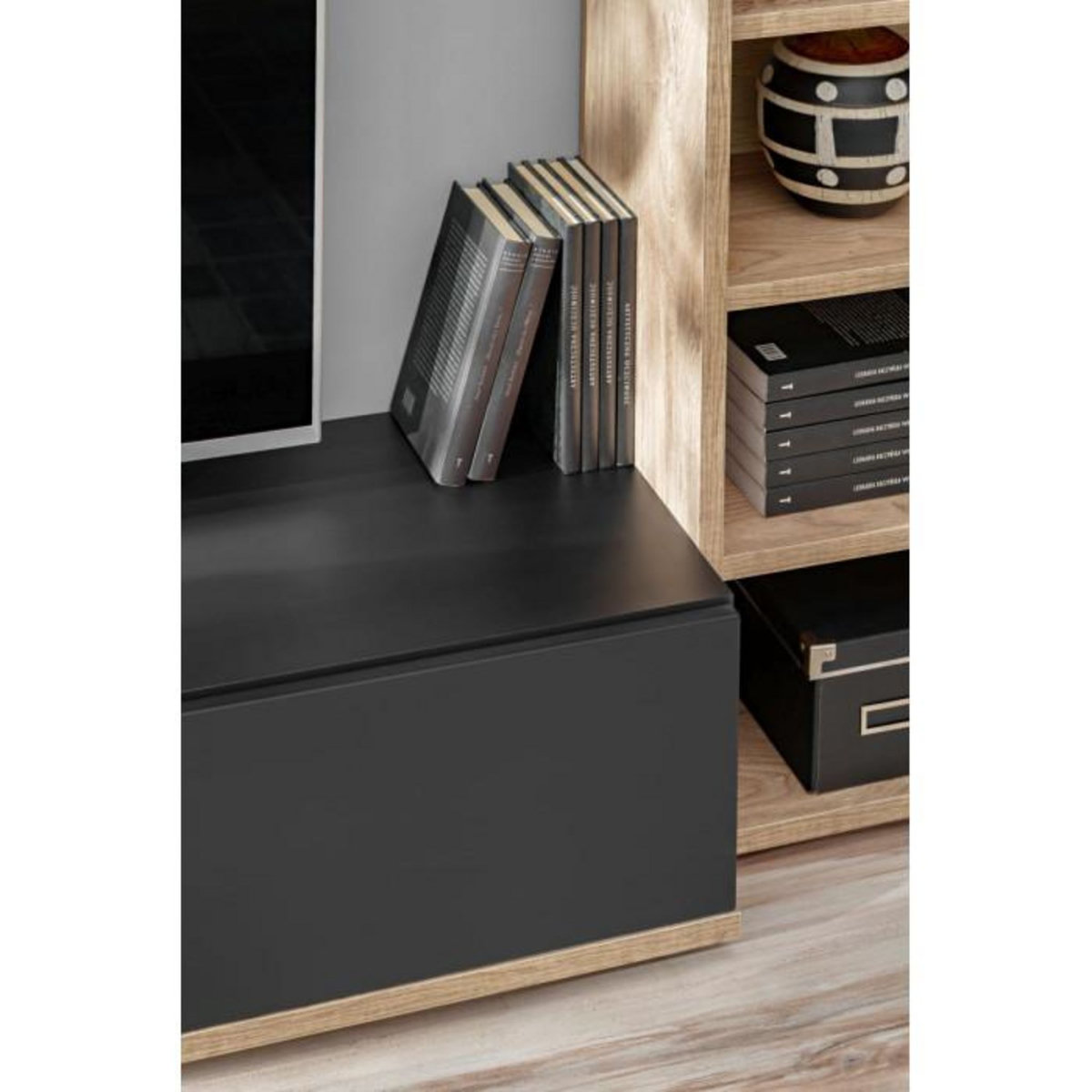 Paris Prix Ensemble Meuble TV Design  Skill  240cm Noir & Naturel