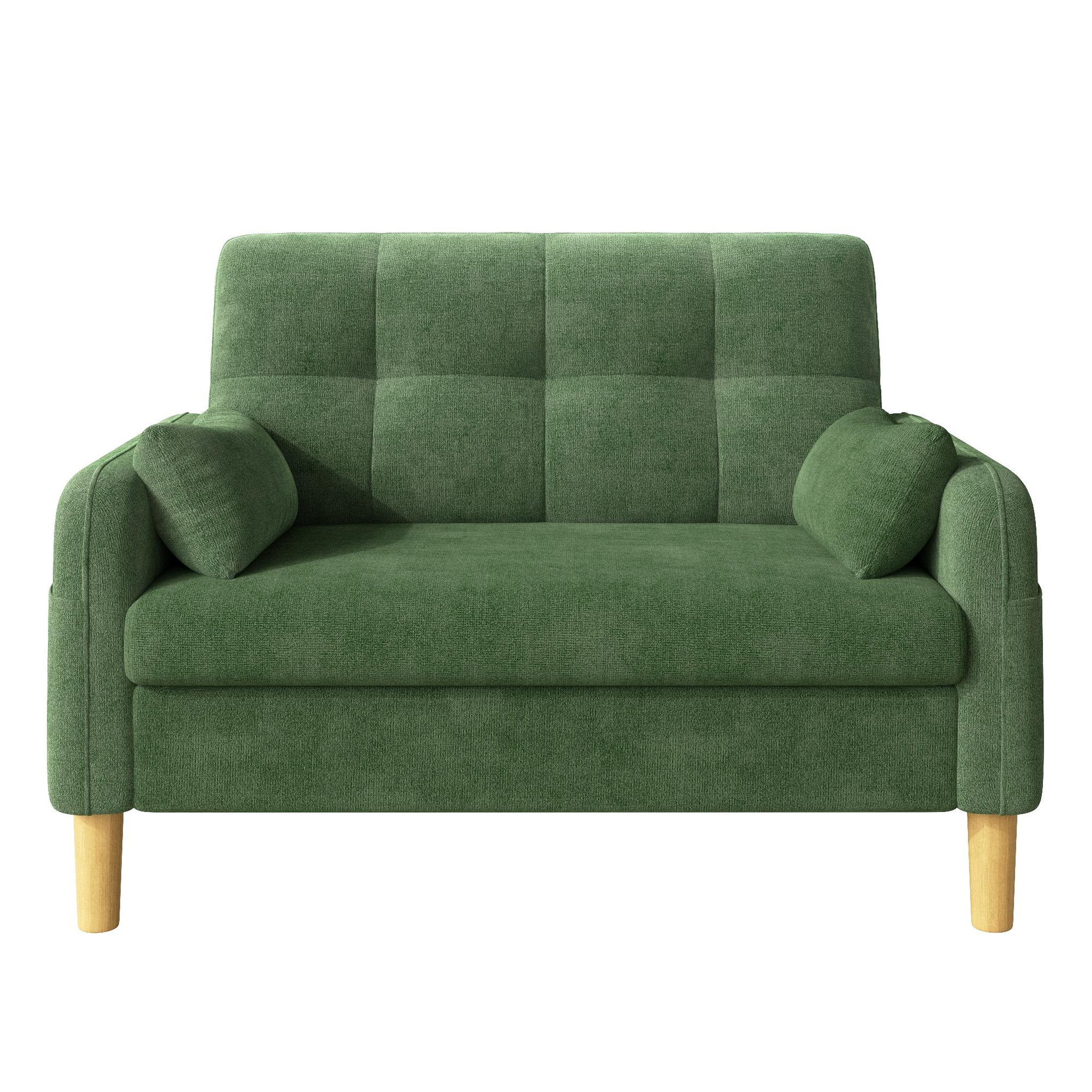 MERAX Canapé 2 places compact avec 2 coussins rangement latéral tissu chenille. Coloris disponibles : Beige, Vert, Gris