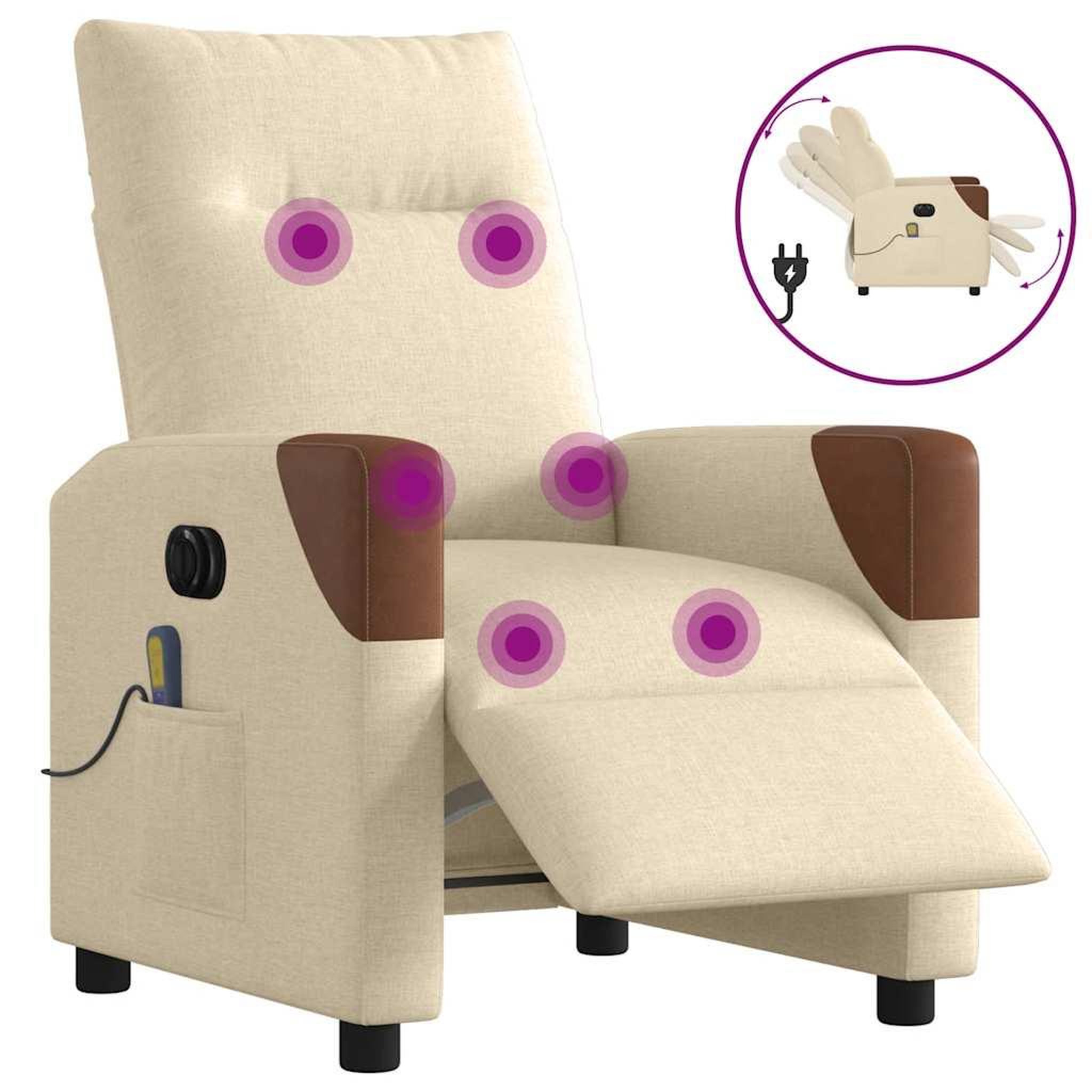 VIDAXL Fauteuil inclinable de massage electrique creme tissu