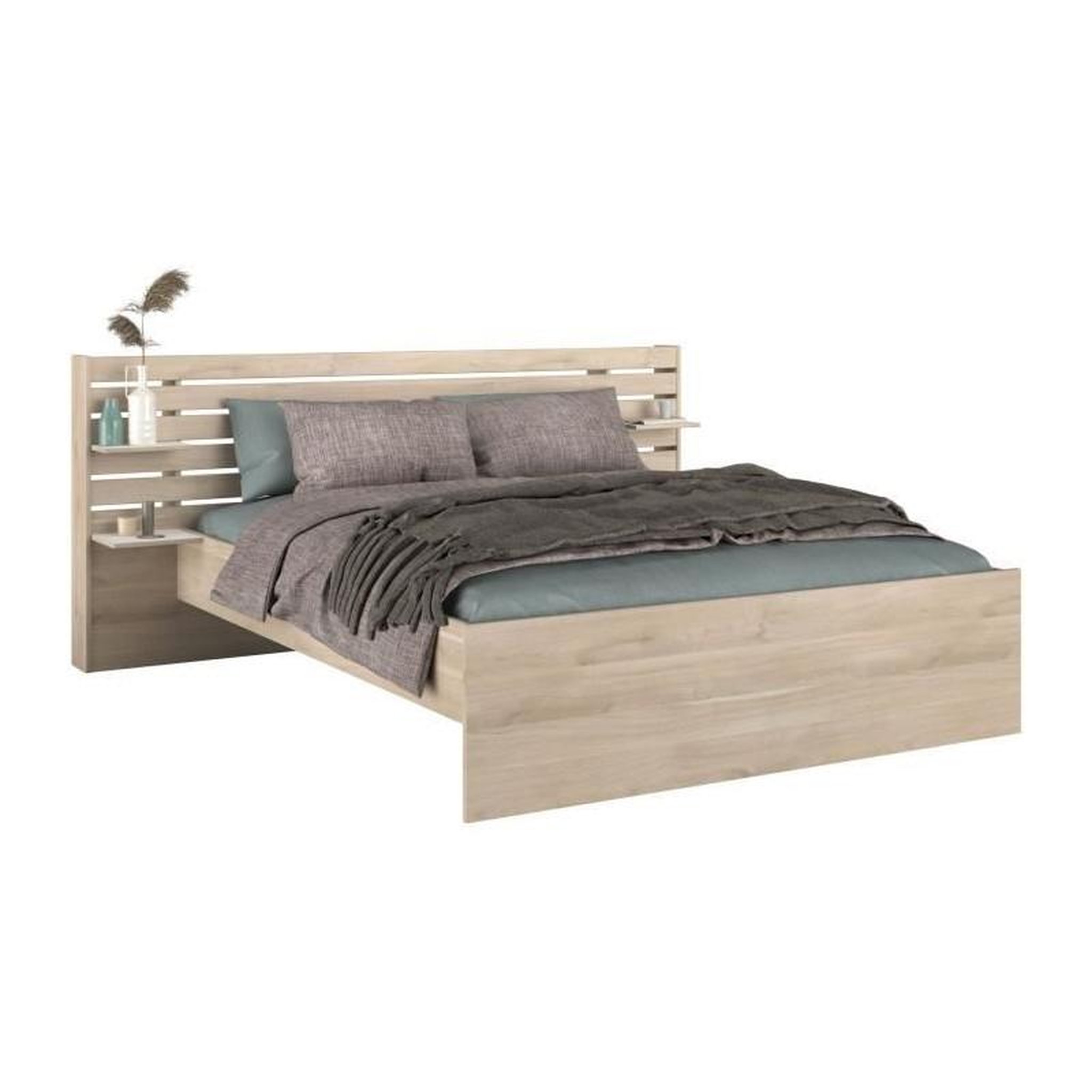 PARISOT Lit adulte ESCALE 160x200 cm - Décor chene du Japon - 2 tiroirs + Tete de lit - L222,8 x H98,2 x P216,8 cm - Fabriqué en Franc