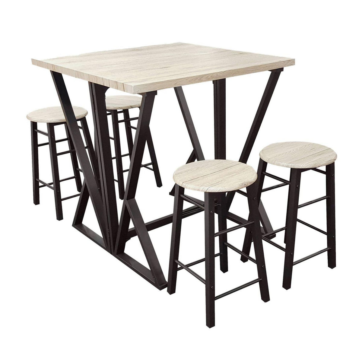 DIVERS Table haute avec tabourets design industriel Dock - 4 Personnes - Noir