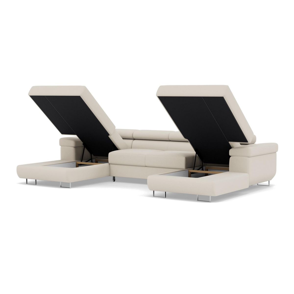 BEST MOBILIER Pablo - canapé panoramique en u - 7 places - convertible avec coffres et têtières réglables - en velours