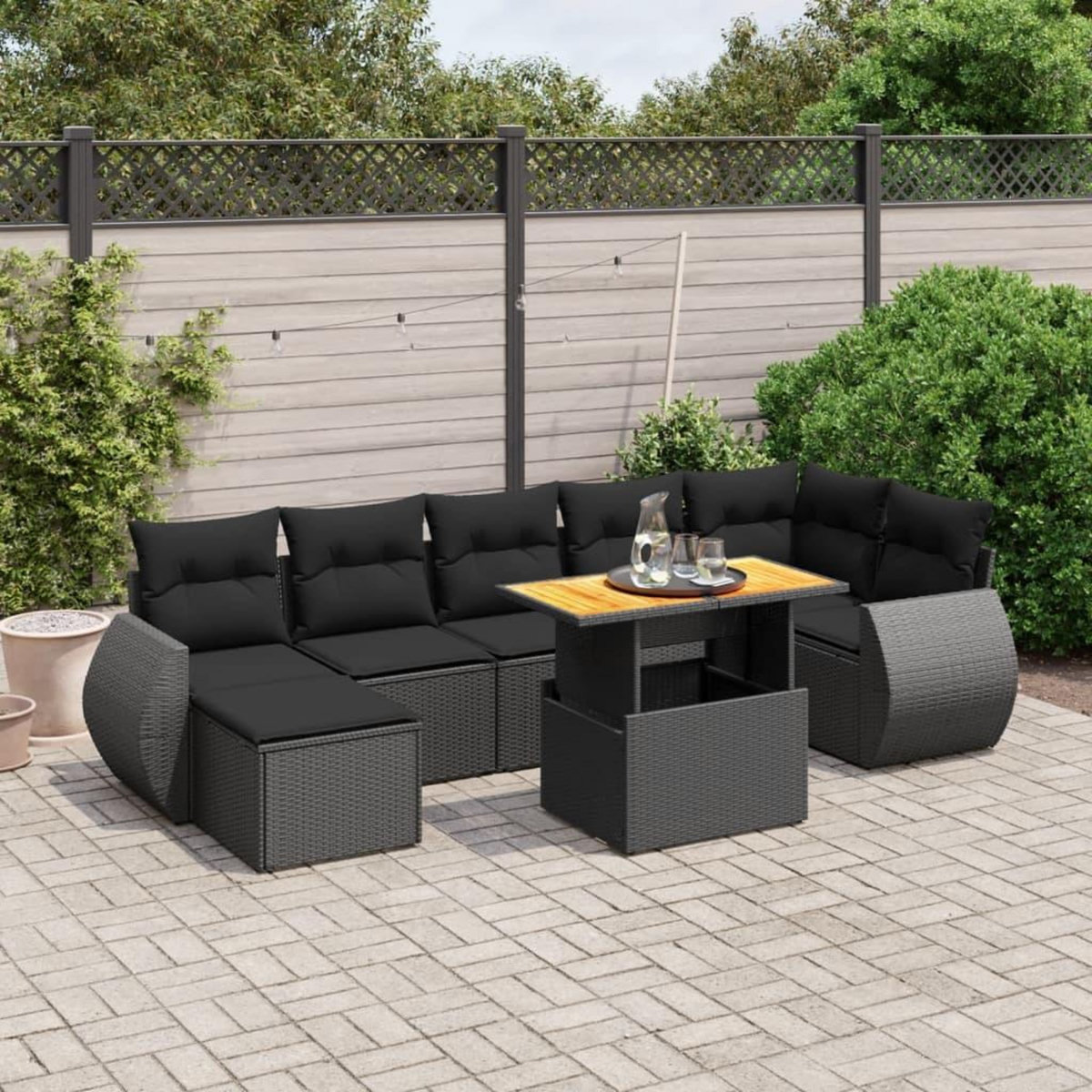 VIDAXL Salon de jardin 8 pcs avec coussins noir resine tressee