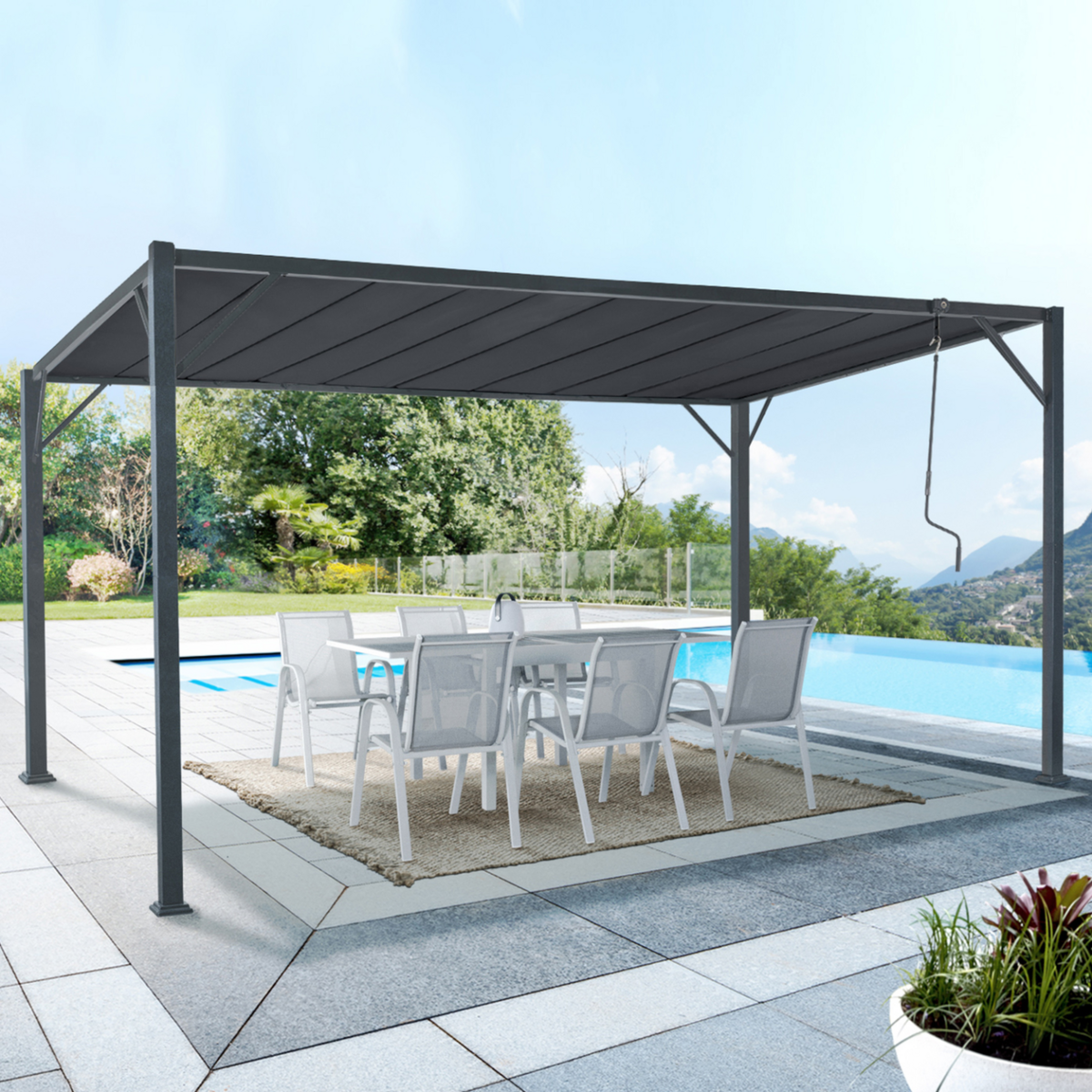 ID MARKET Pergola lames orientables 3x4 M gris anthracite