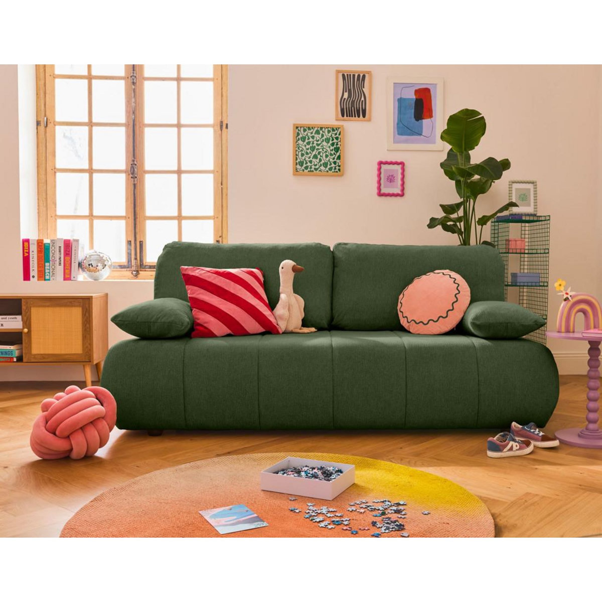 BEST MOBILIER Harper - canapé 3 places convertible avec coffre en tissu texturé