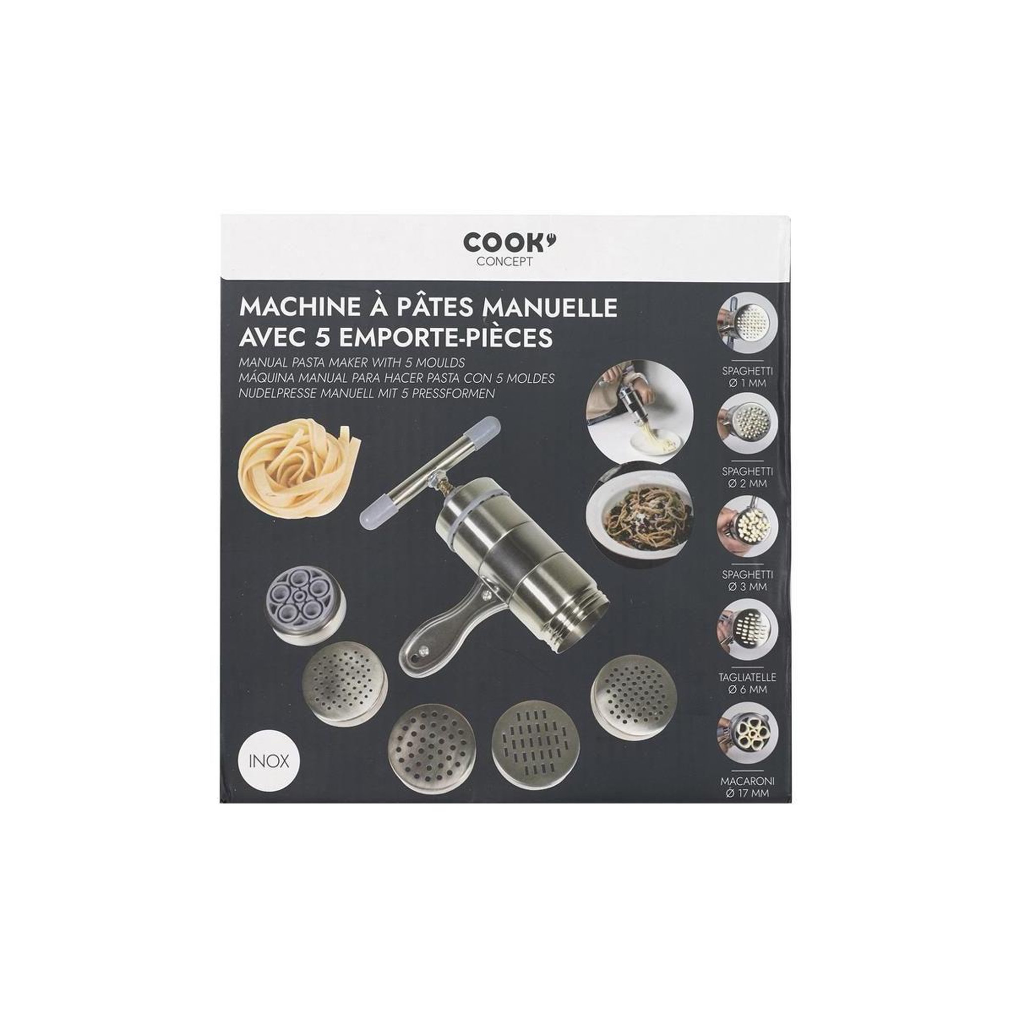 Voir la diapositive 3 : COOK CONCEPT Machine à Pâtes Manuelle  Moules  16cm Argent