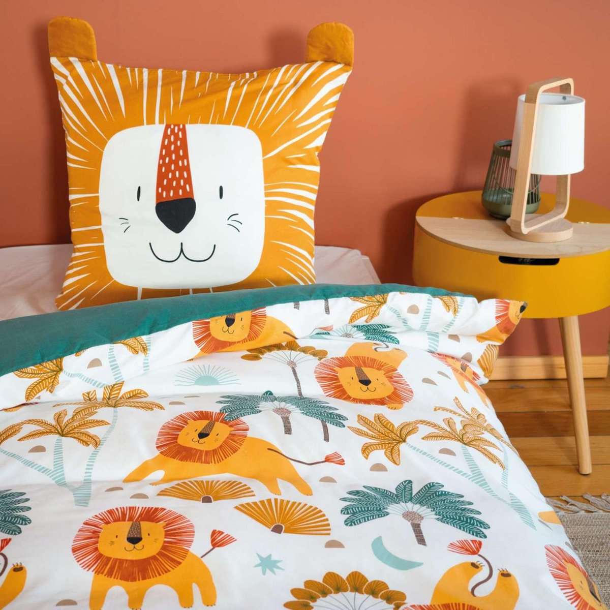 COTE DECO Parure de lit enfant Lion - 100% polyester 72g/m² - 140 x 200 cm