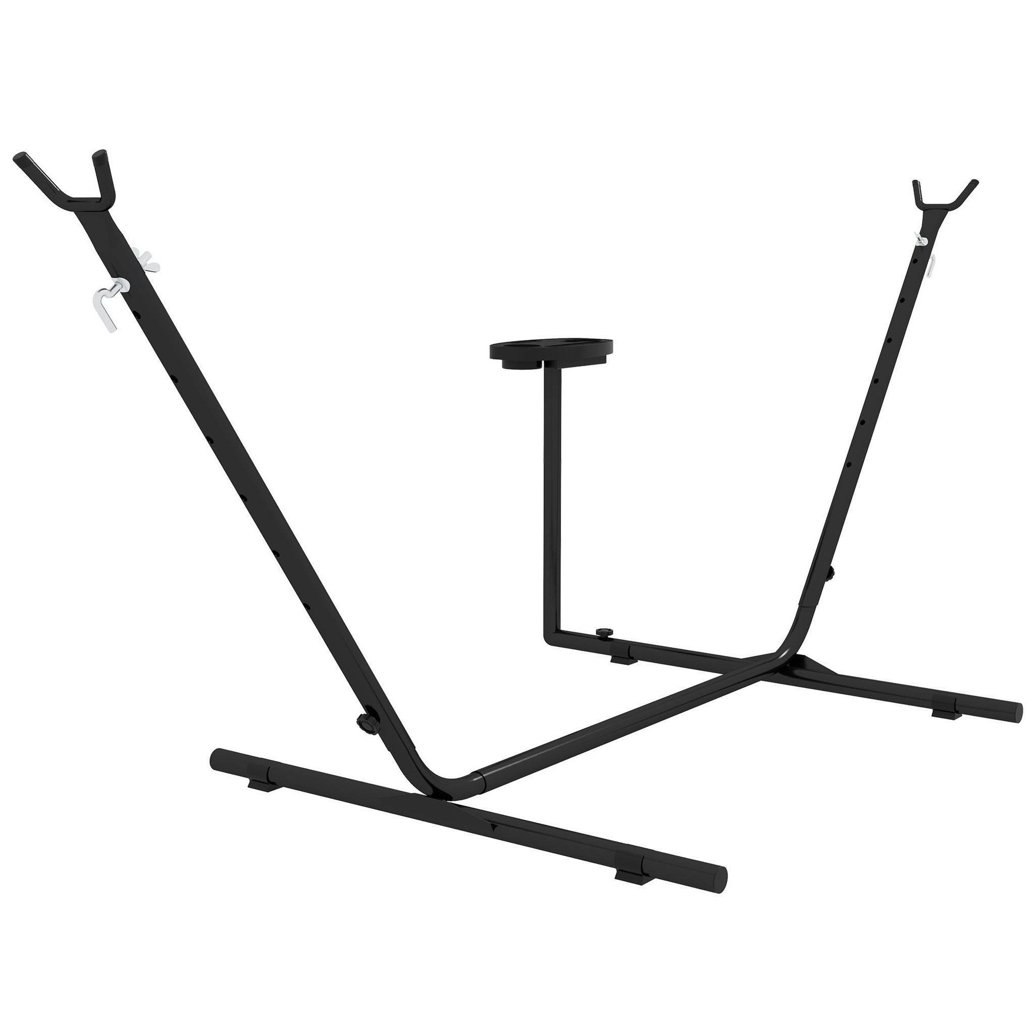OUTSUNNY Support pied de hamac avec porte-gobelet structure métal époxy noir