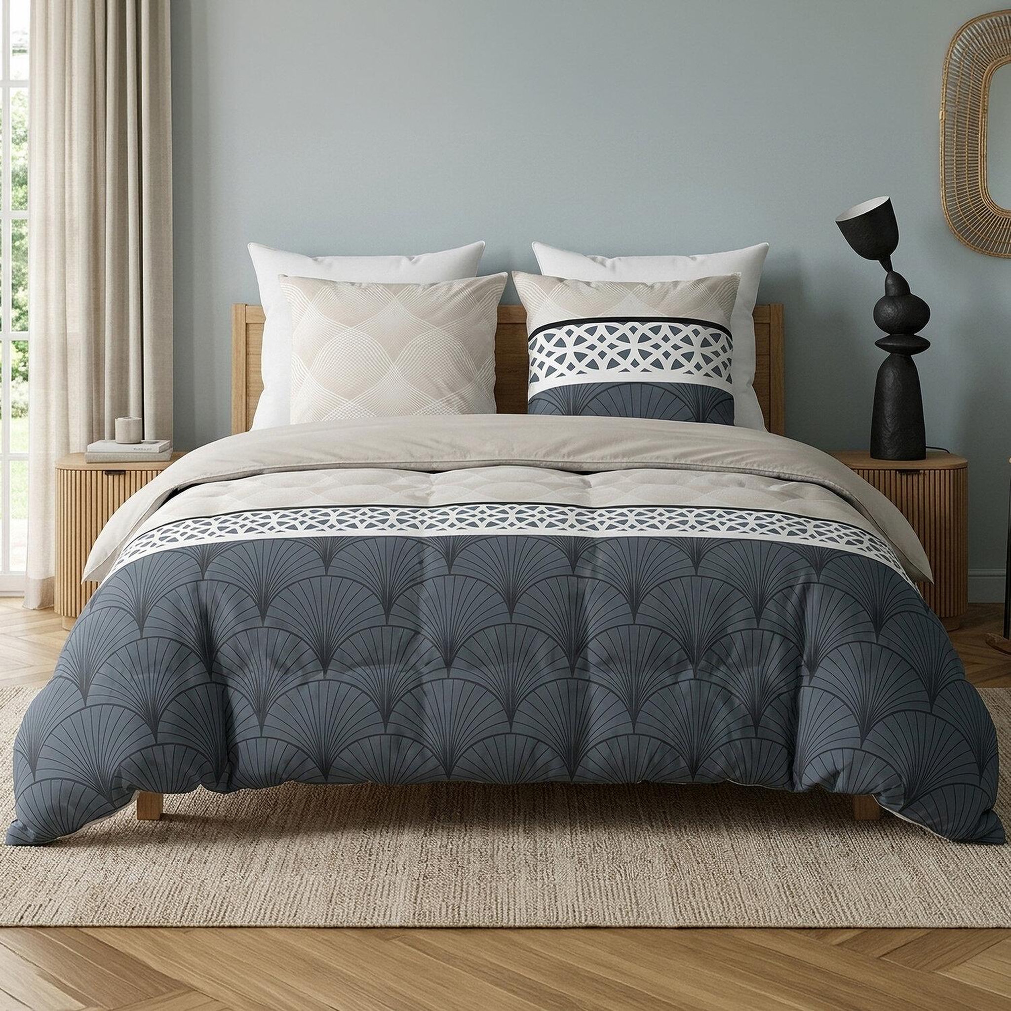 Voir la diapositive 4 : ATELIER DU COTON Parure housse de couette 100% coton 57fils arcadia