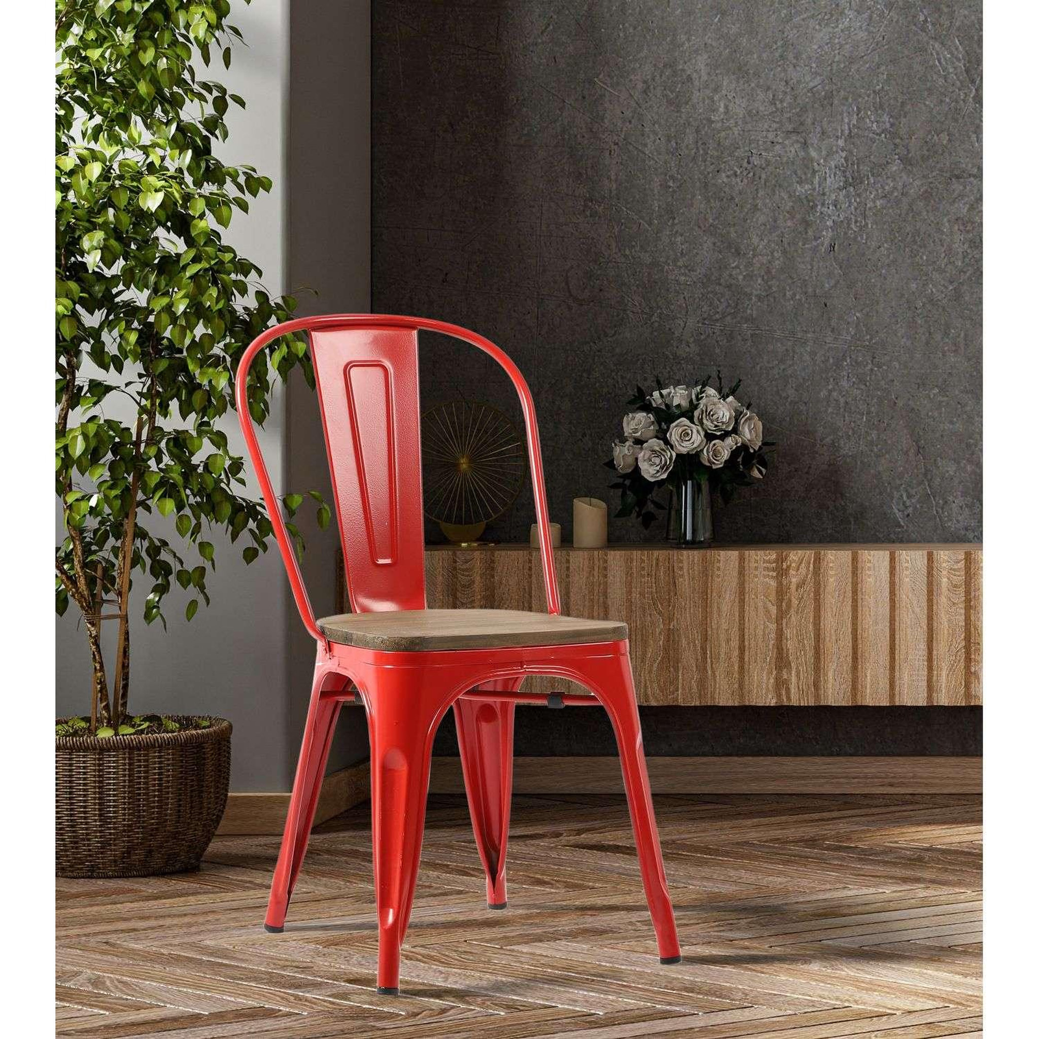 Voir la diapositive 4 : TOILINUX Lot de 4 chaises vintage liv h84 cm - rouge