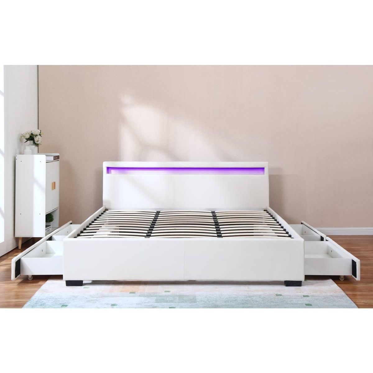 Habitat et Jardin LIT LED double avec 4 tiroirs  Nico  - 180 x 200 cm - Blanc