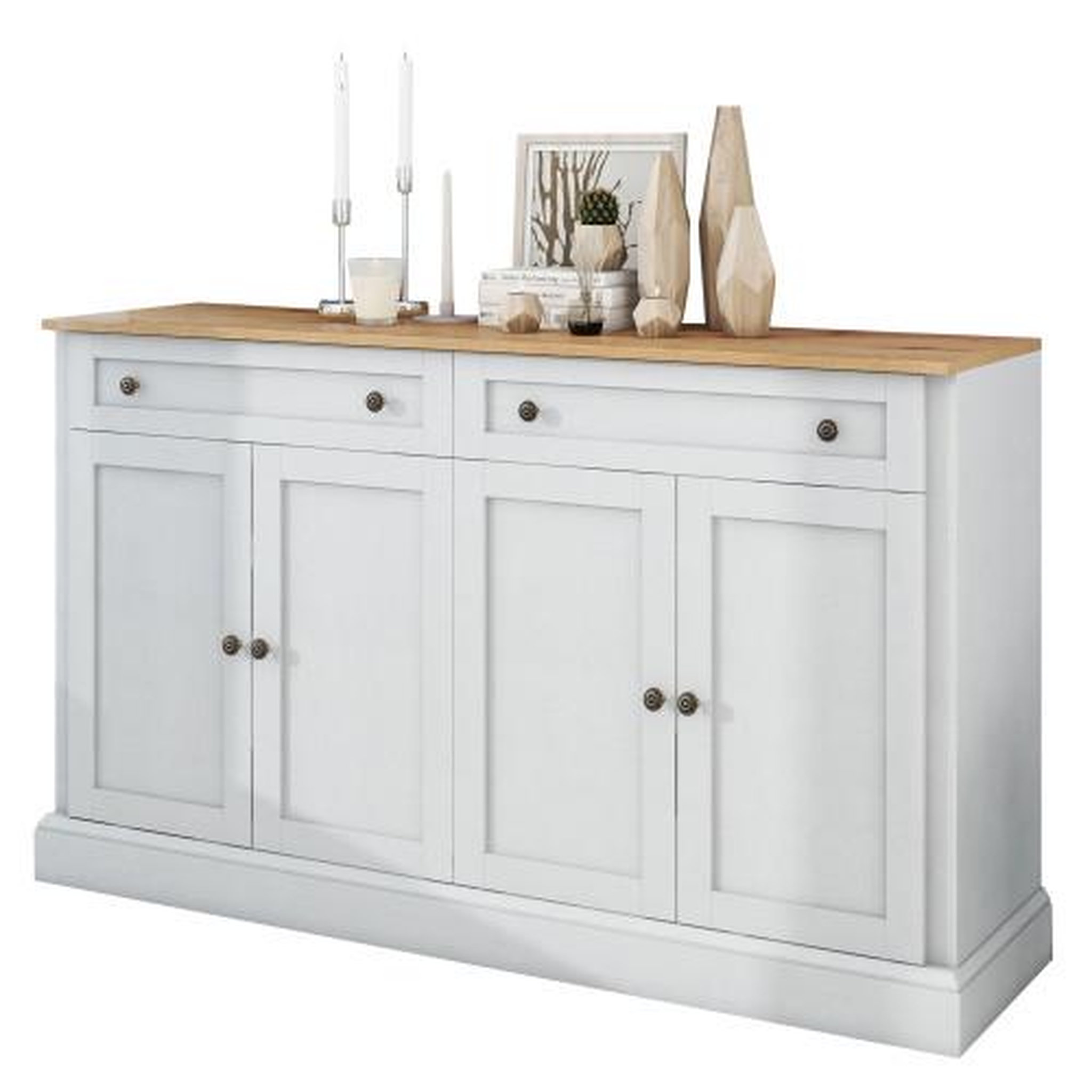MERAX Buffet 4 porte(s) 2 tiroir(s) - 150 cm blanc+naturel panneau de particules