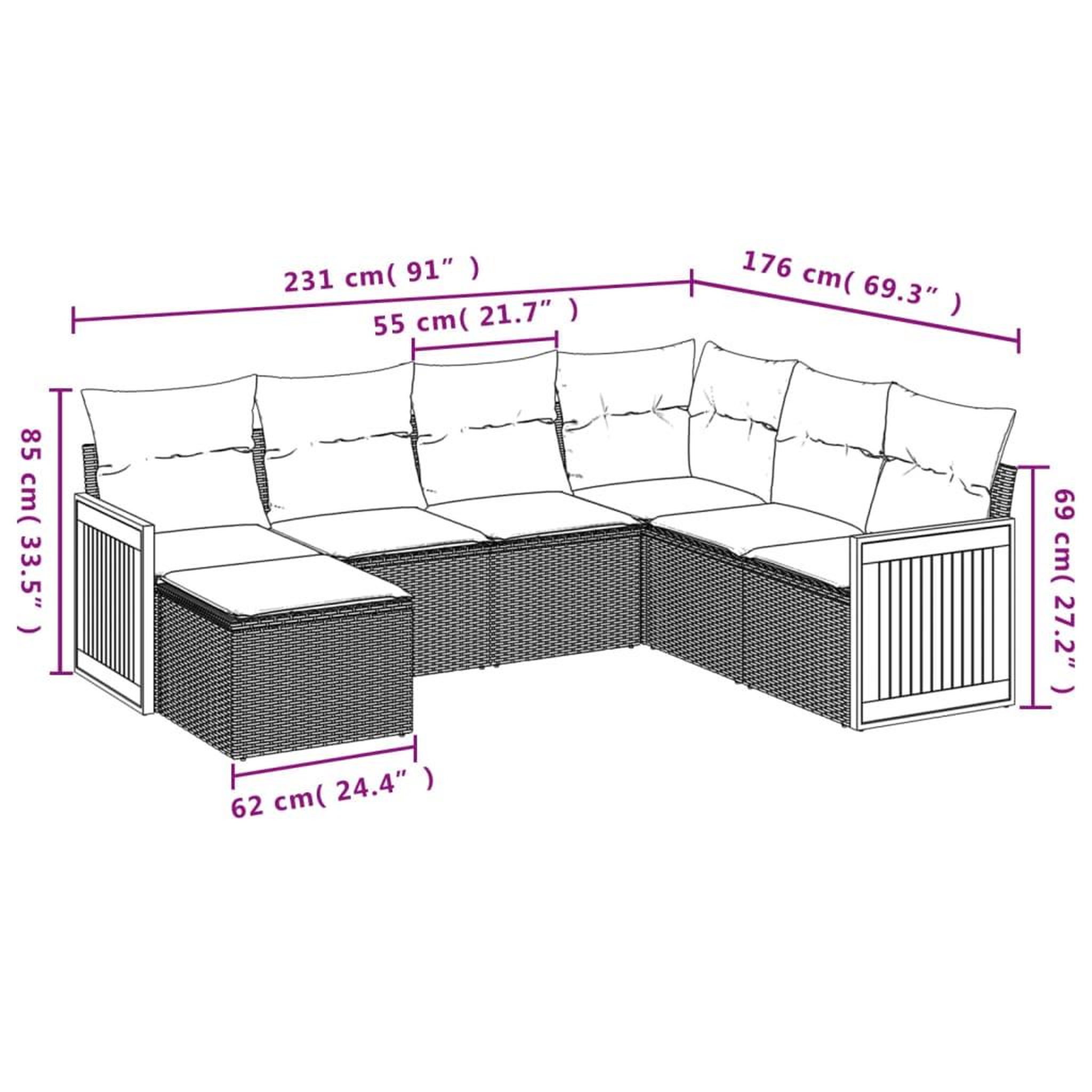 Voir la diapositive 6 : VIDAXL Salon de jardin avec coussins 7 pcs beige resine tressee