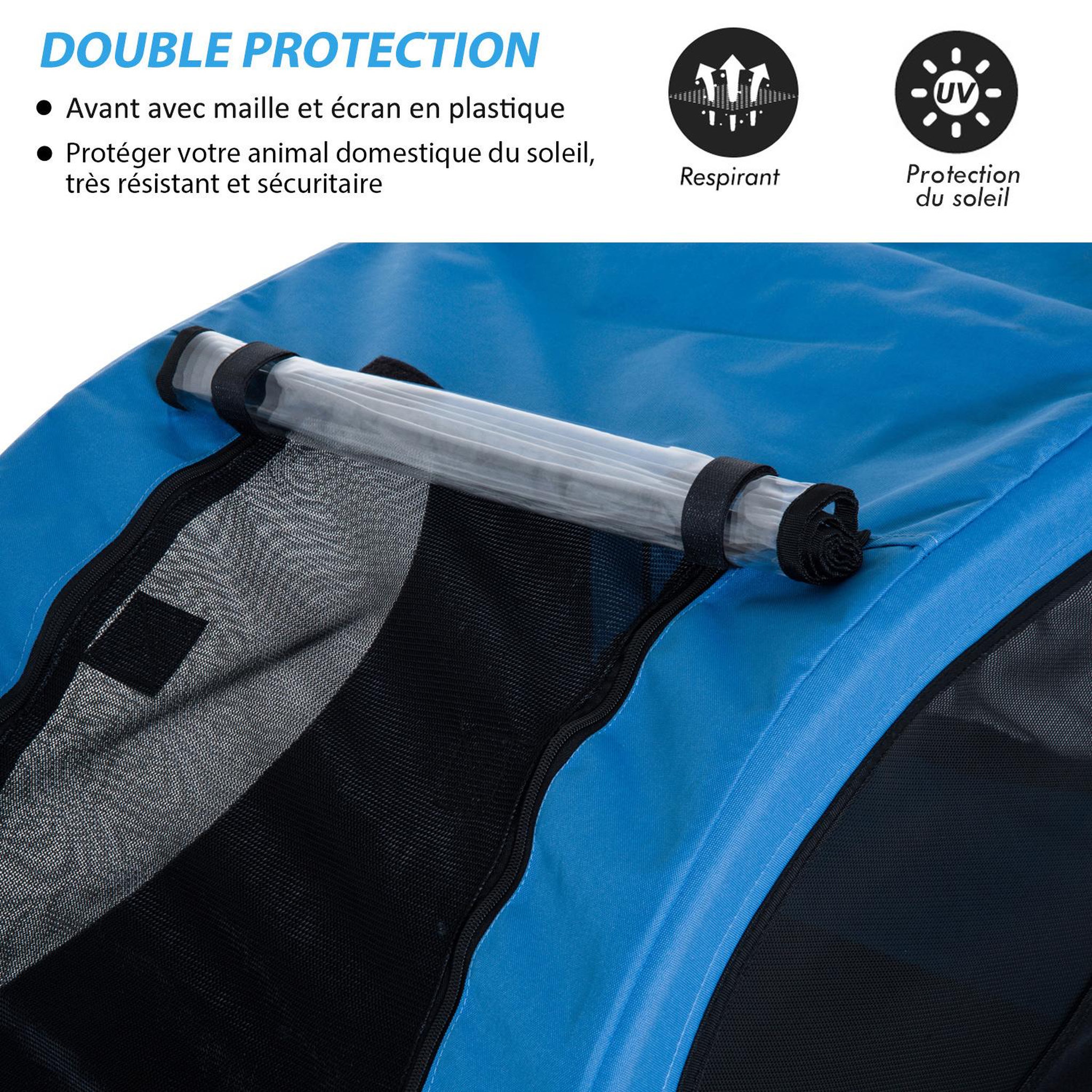 Voir la diapositive 5 : PAWHUT Remorque velo pour chien animaux avec 8 reflecteurs drapeau bleu noir