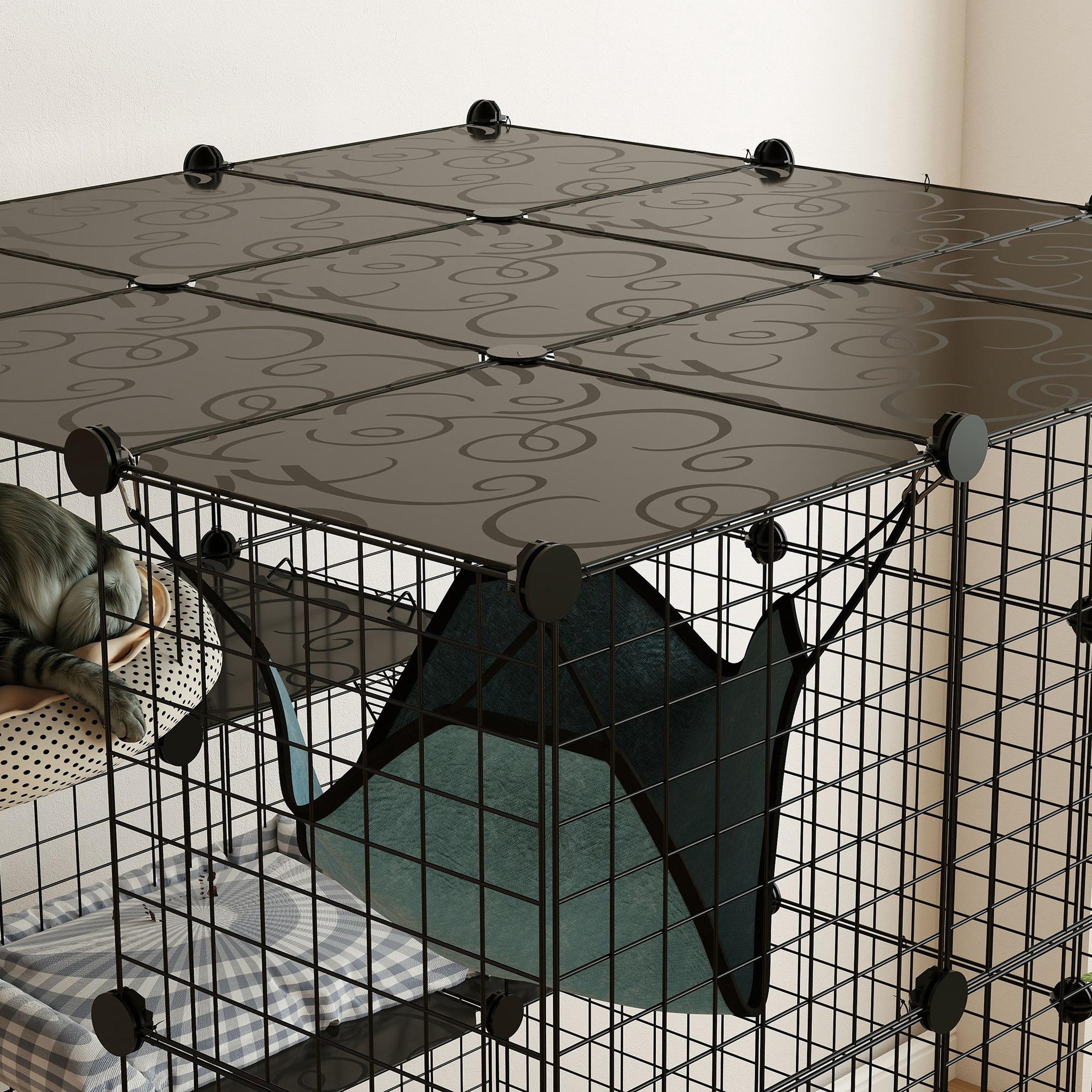 Voir la diapositive 4 : PAWHUT Cage chat intérieur - parc chat diy - 4 niv. 5 portes hamac plateformes rampes - acier noir