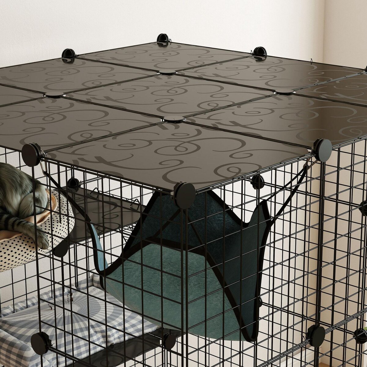 PAWHUT Cage chat intérieur - parc chat DIY - 4 niv. 5 portes hamac plateformes rampes - acier noir
