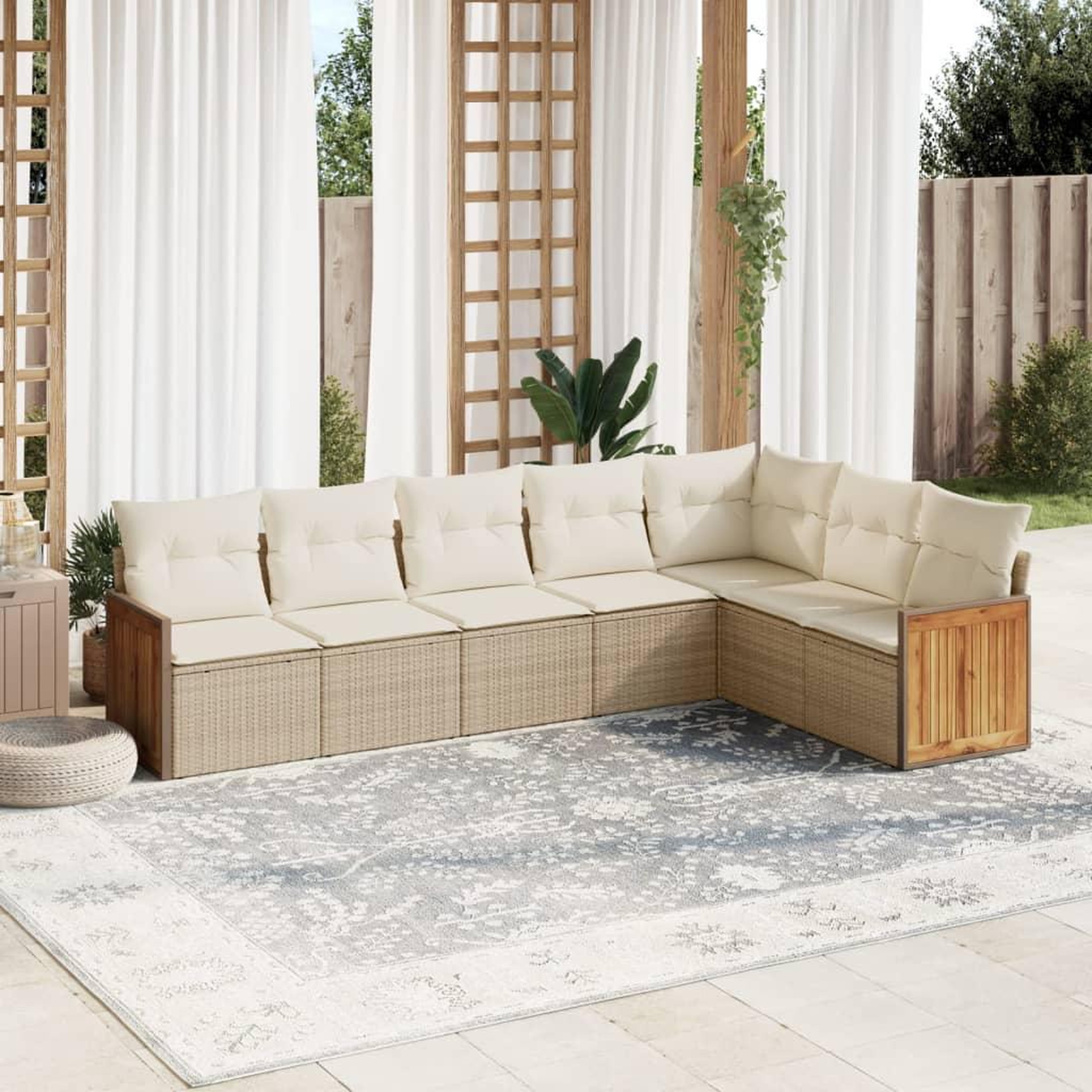 VIDAXL Salon de jardin avec coussins 7 pcs beige resine tressee