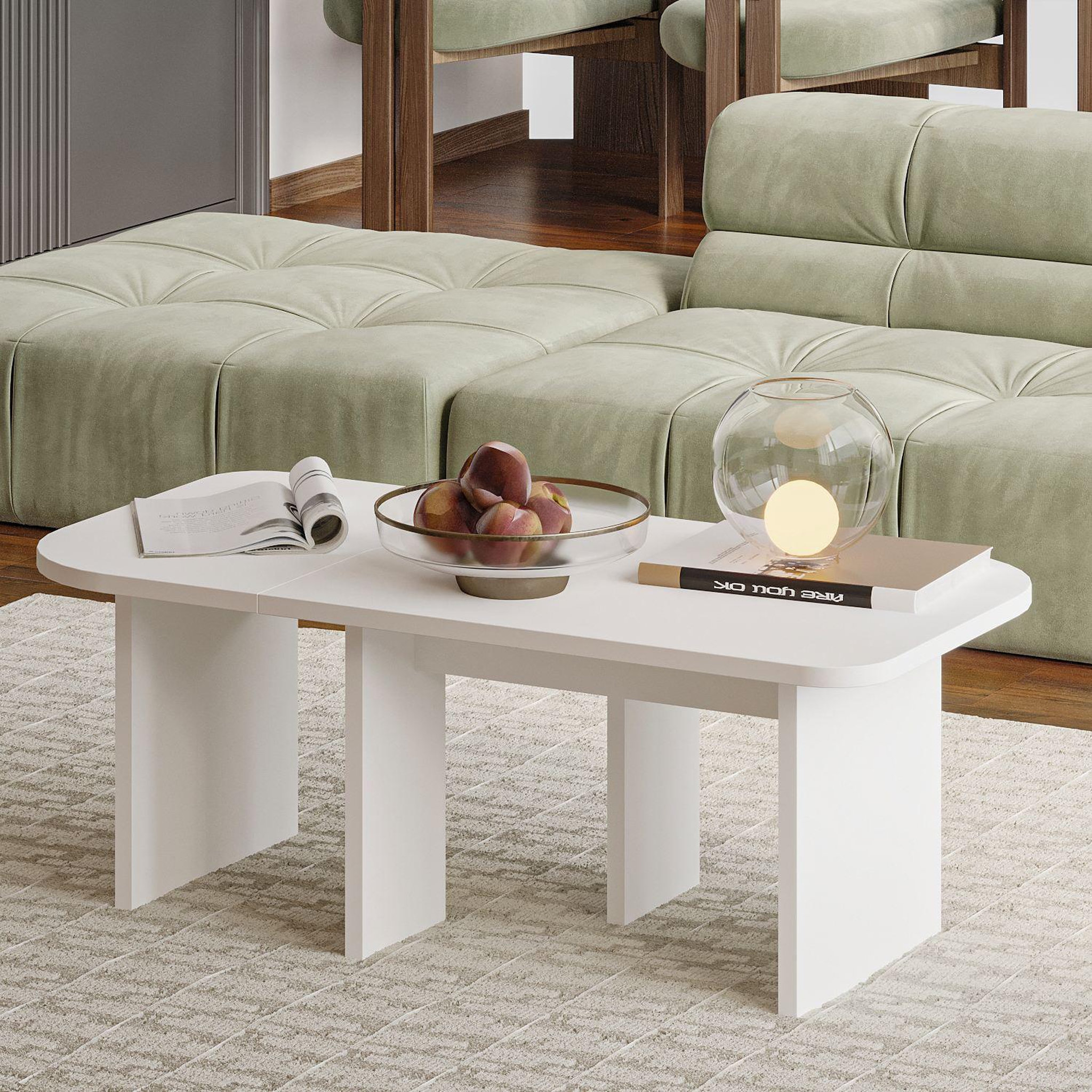 Voir la diapositive 2 : Habitat et Jardin Ensemble tables basses en bois  Iris  - 90 x 45 x 35 cm - Blanc