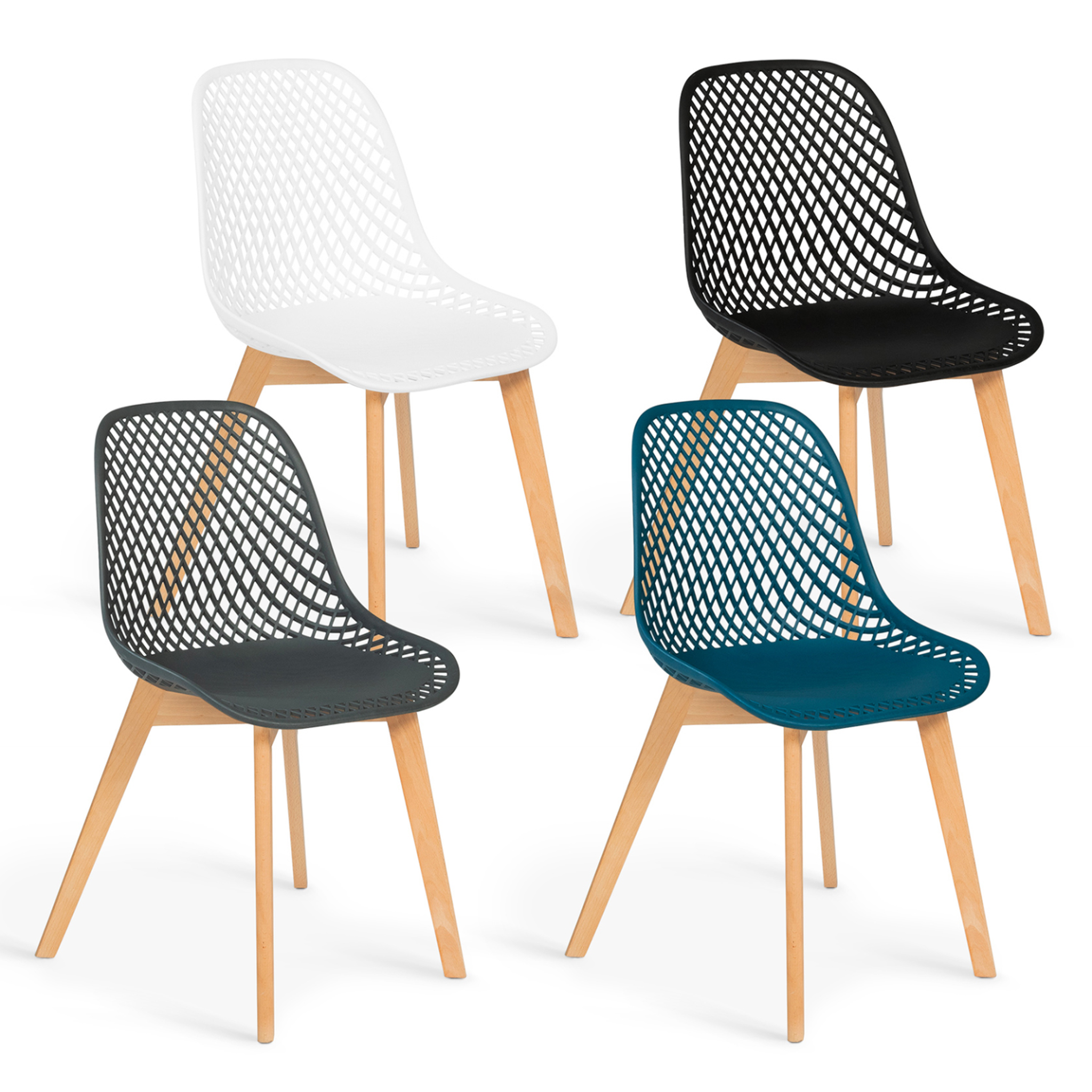 ID MARKET Lot de 4 chaises mandy mix color blanc, gris, bleu canard et noir