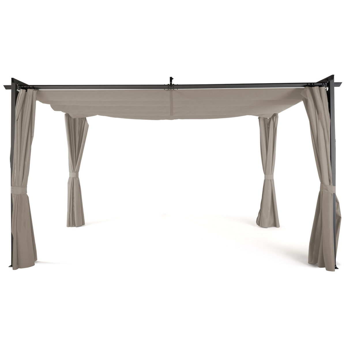 ID MARKET Pergola édition limitée toit rétractable 3x4 M et 4 rideaux taupe