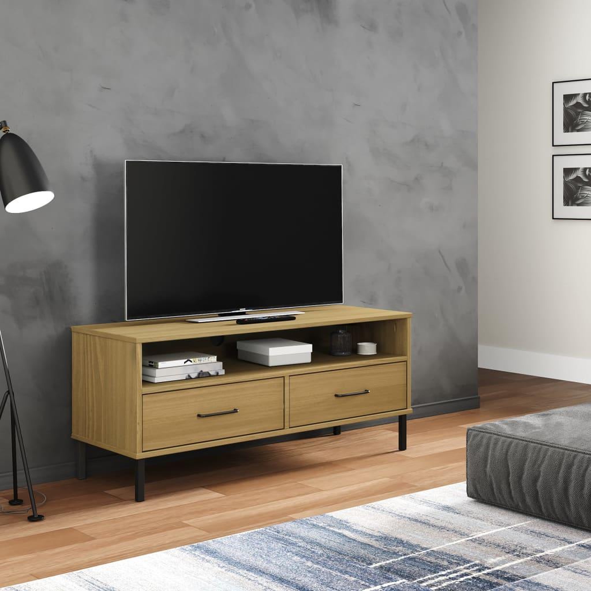 Voir la diapositive 1 : VIDAXL Meuble TV avec pieds en metal Marron Bois de pin massif OSLO