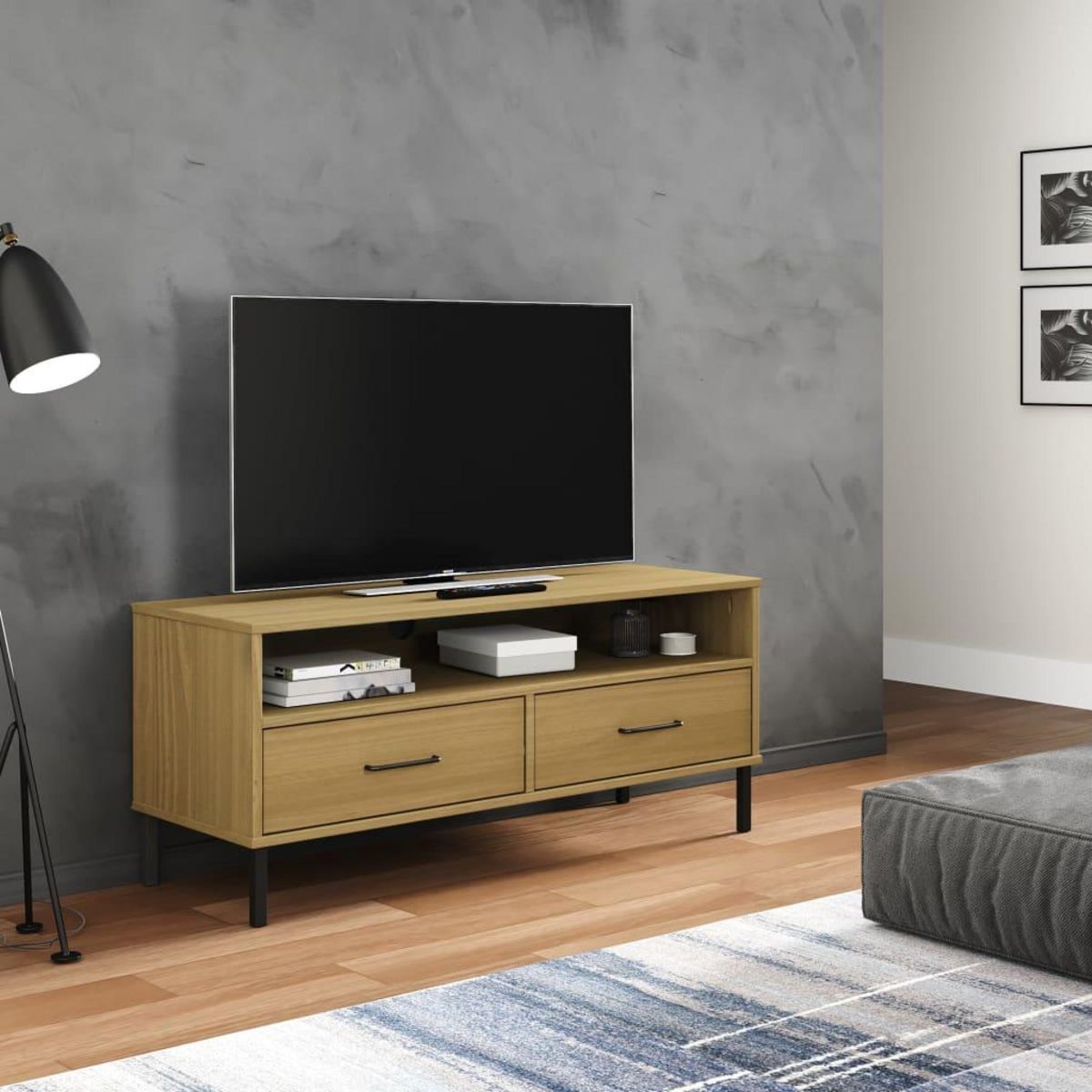 VIDAXL Meuble TV avec pieds en metal Marron Bois de pin massif OSLO