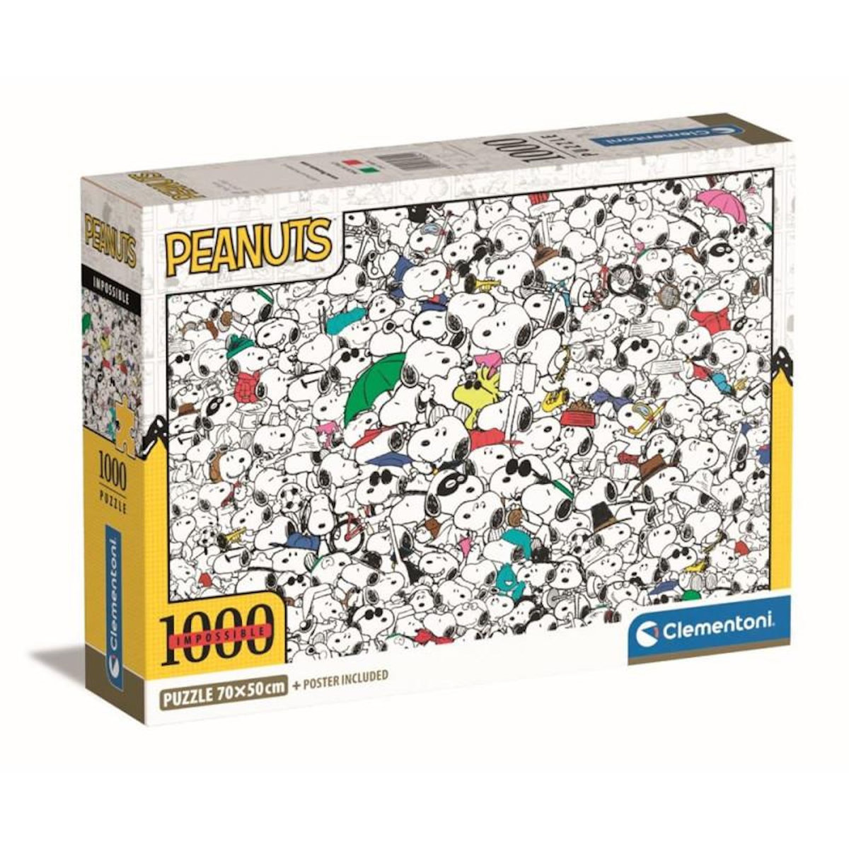 CLEMENTONI Puzzle Impossible 1000 pièces – Snoopy – Puzzle défi sans repères – Format compact – Adulte – Clementoni