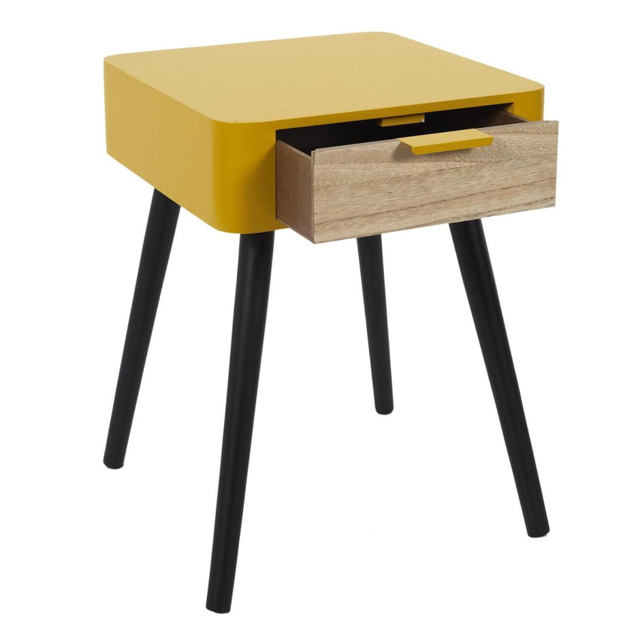 Voir la diapositive 3 : The Home Deco Factory Table de chevet 1 tiroir  bois  48cm jaune moutarde
