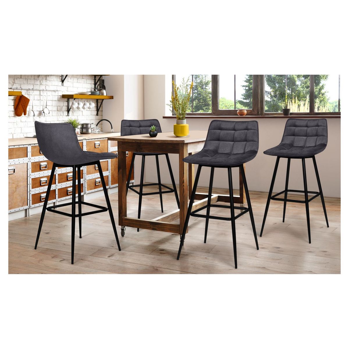 Lot de 4 tabourets chaises de bar assise velour pieds métal SIA
