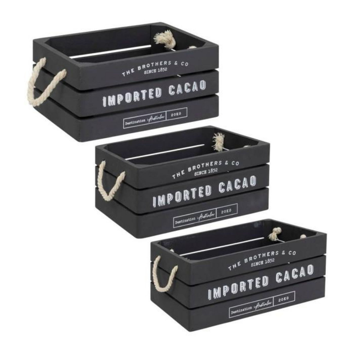 ATMOSPHERA Lot de 3 cagettes en Bois  Denys  35cm Gris