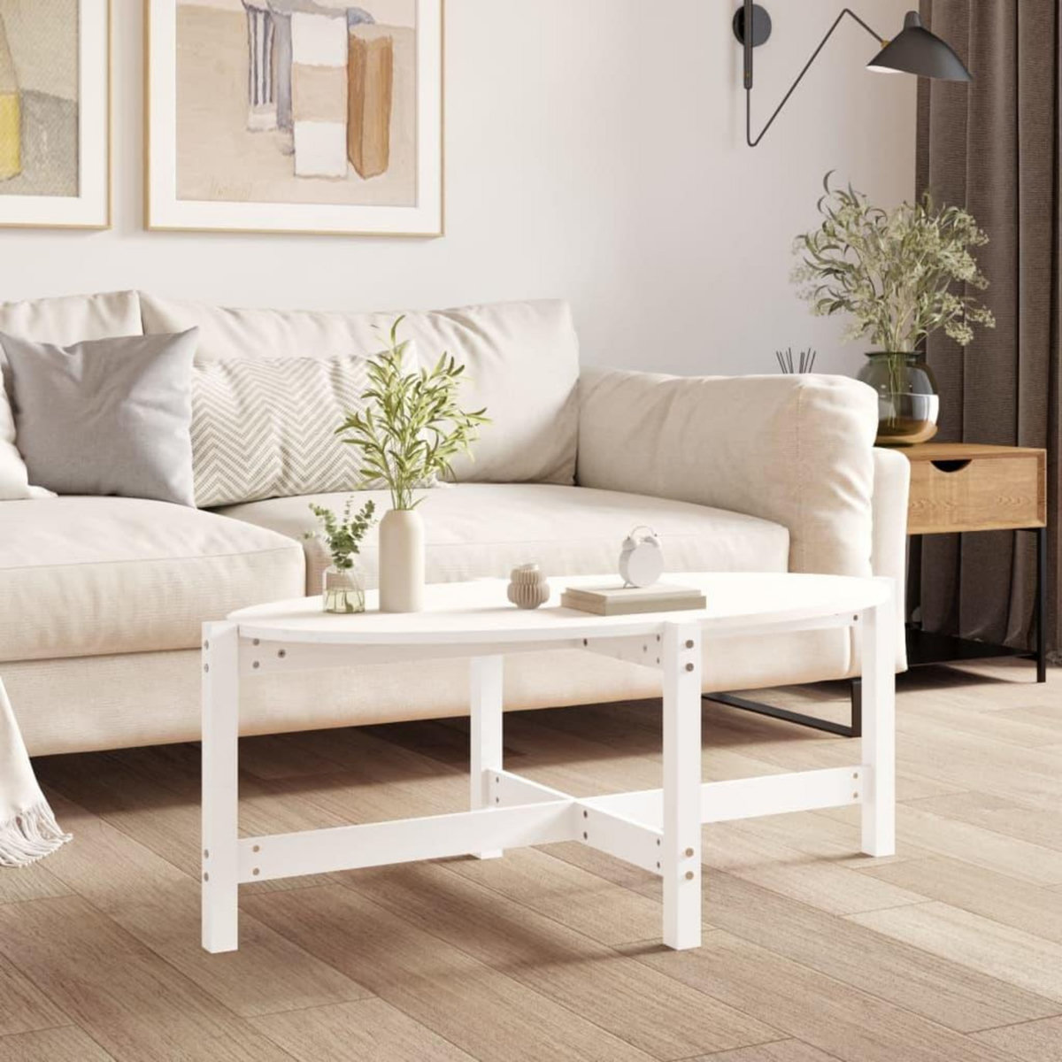 VIDAXL Table basse Blanc 118x63x45 cm Bois massif de pin