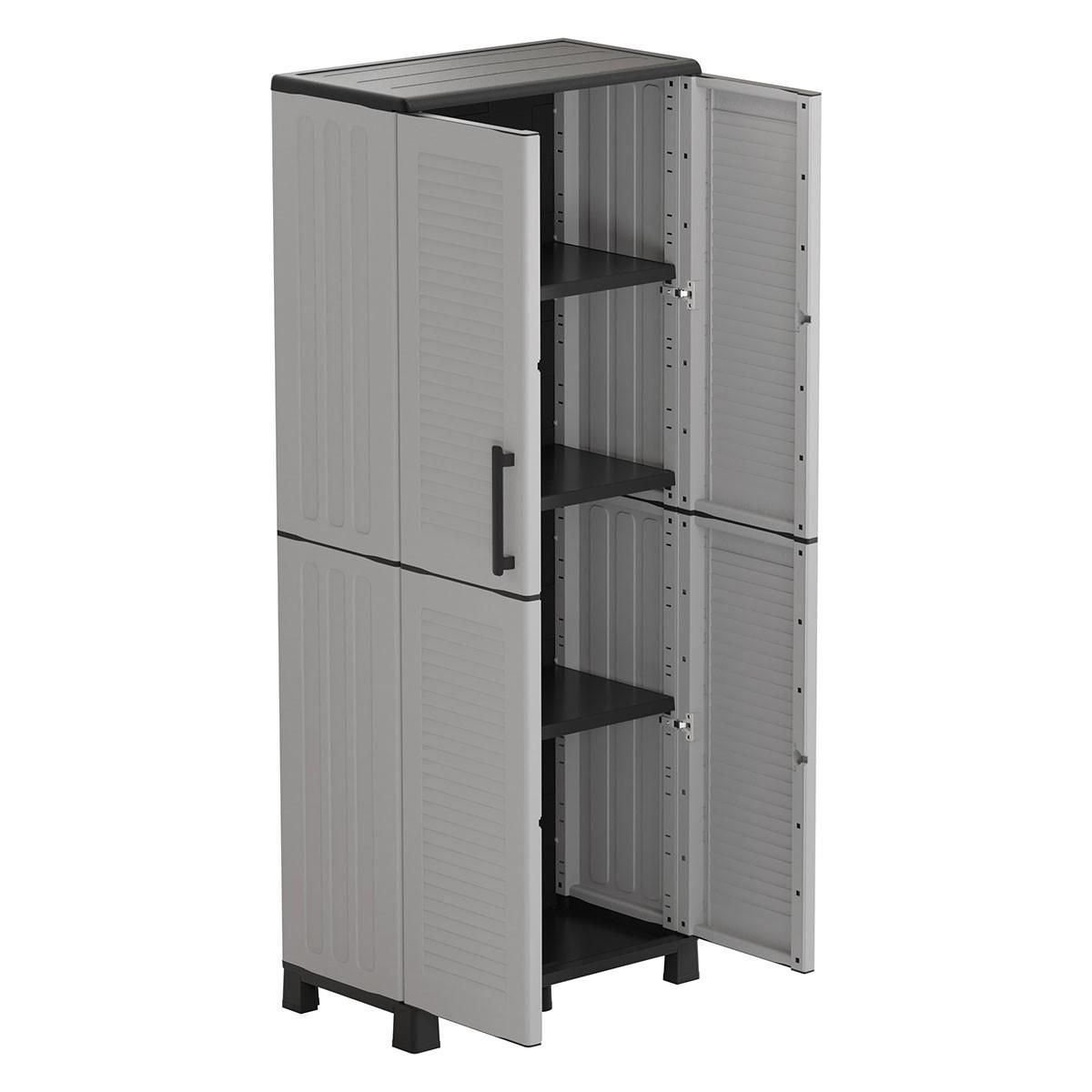 INTEC Armoire de rangement 2 portes 4 Etagères Grise 68 x 37 x H169 cm 4 pieds INTEC