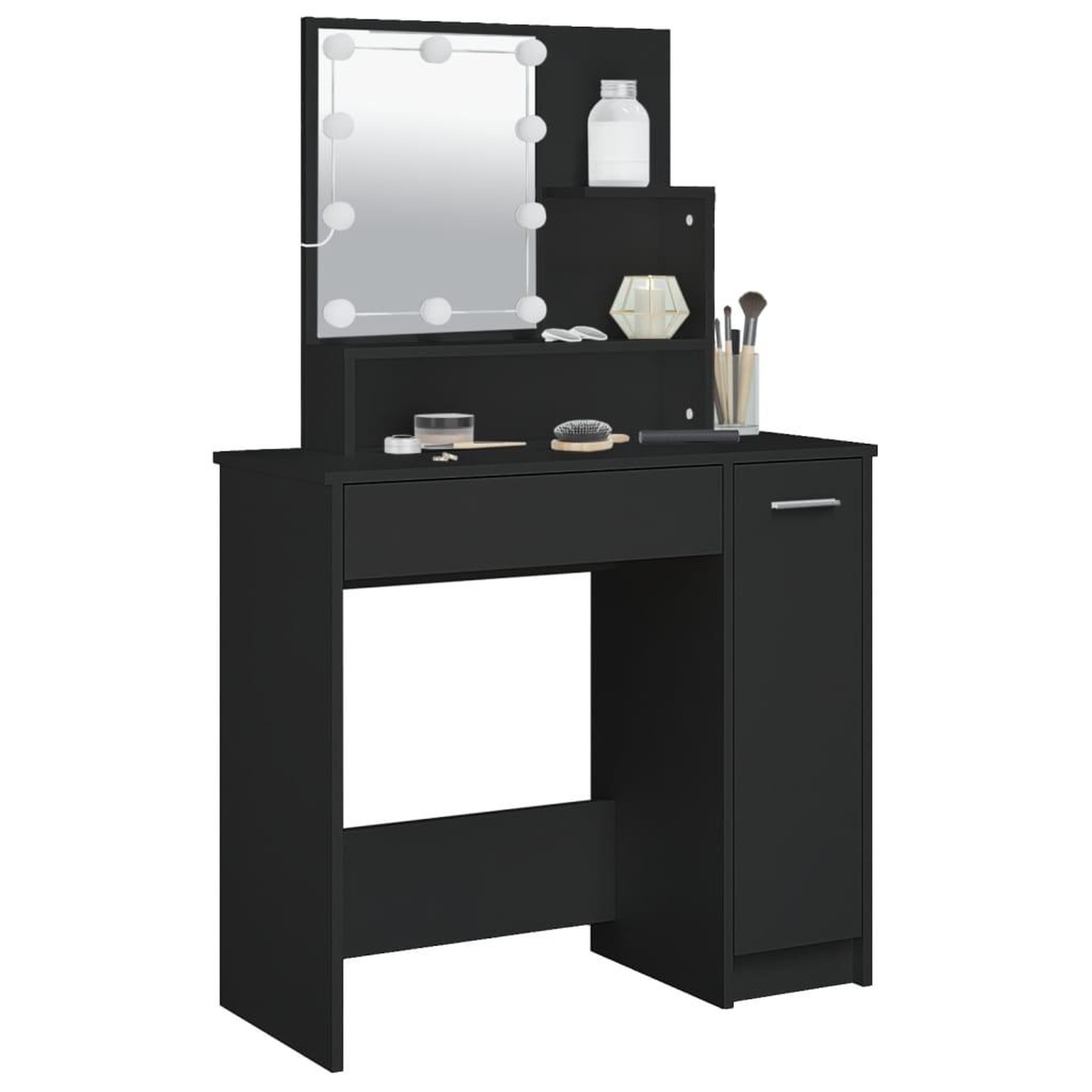 Voir la diapositive 5 : VIDAXL Coiffeuse avec LED noir 86,5x35x136 cm