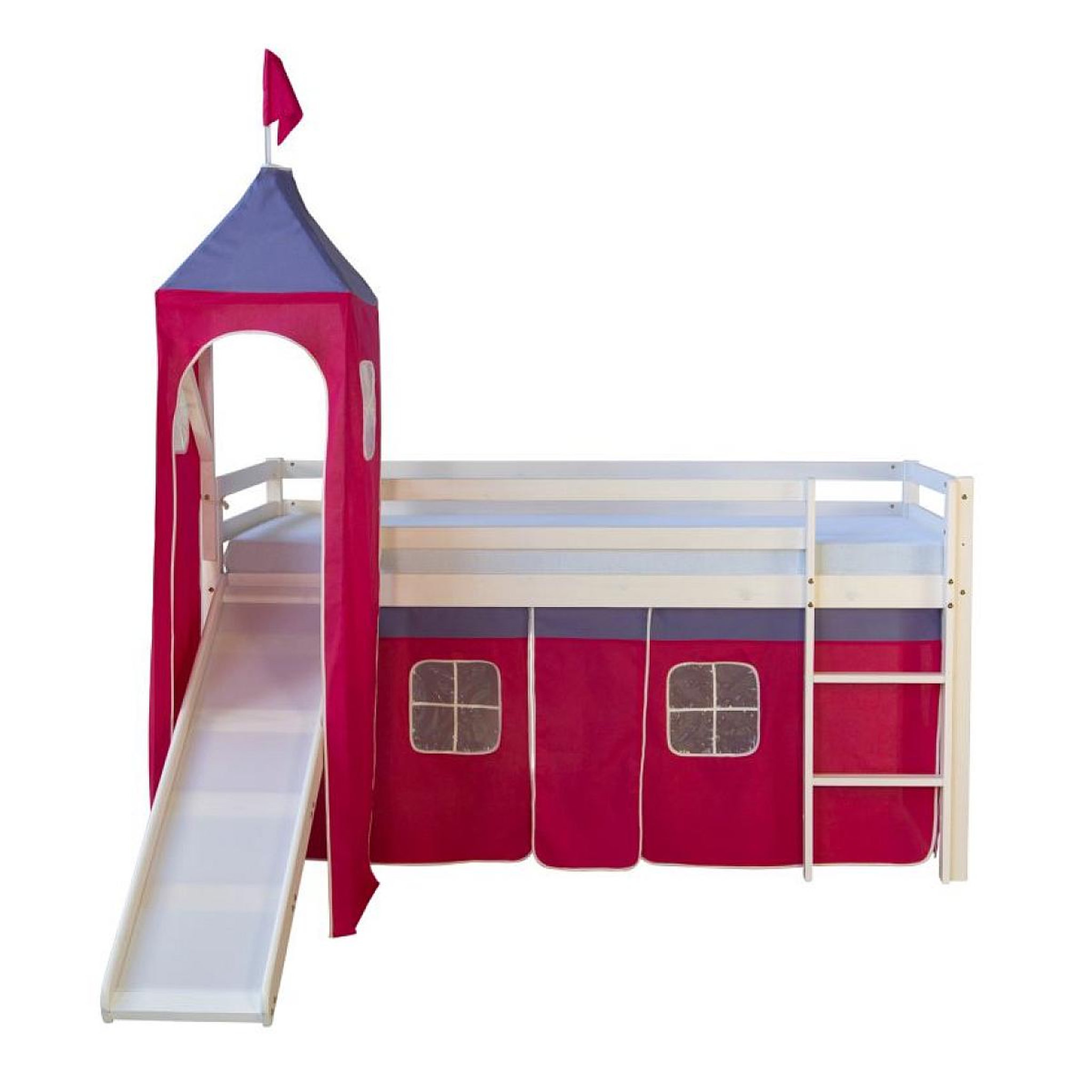 Voir la diapositive 4 : HomeStyle4U Lit toboggan - avec tour et rideaux