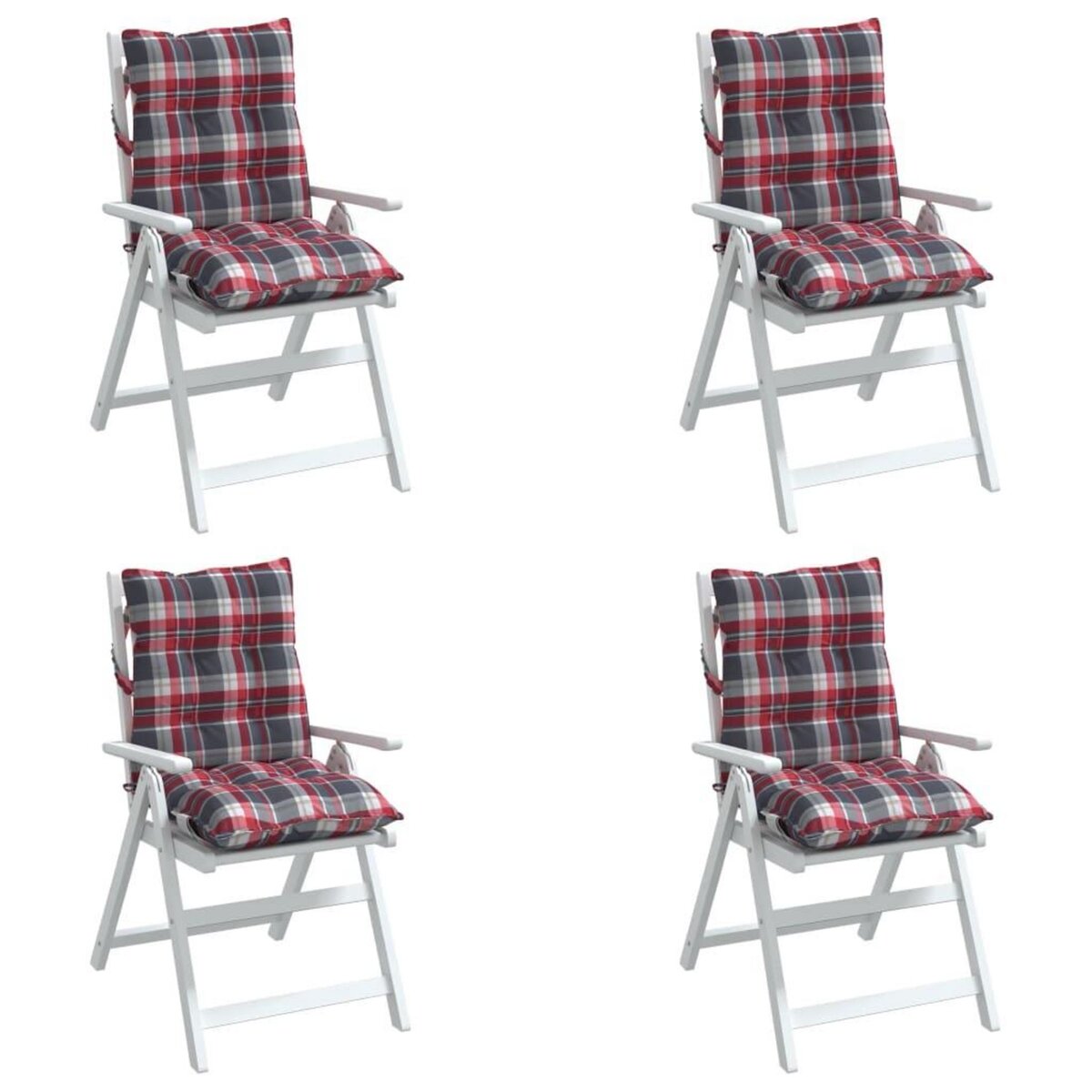 VIDAXL Coussins de chaise a dossier bas lot de 4 motif carreaux rouge