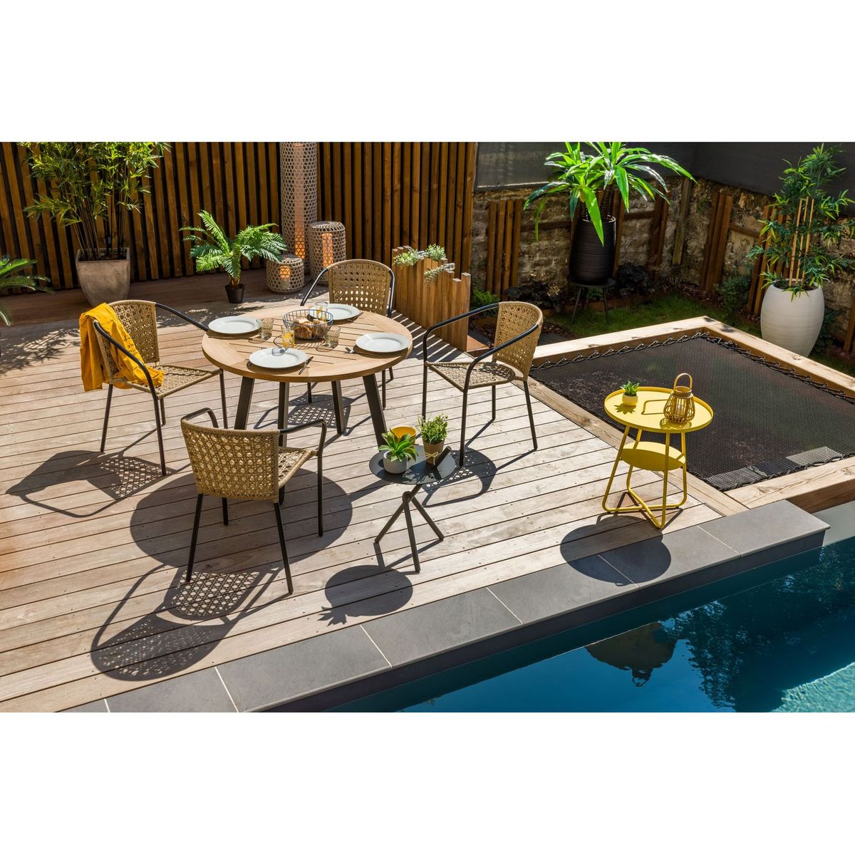 JARDILINE Table de jardin - 4 places - Teck - COCOS