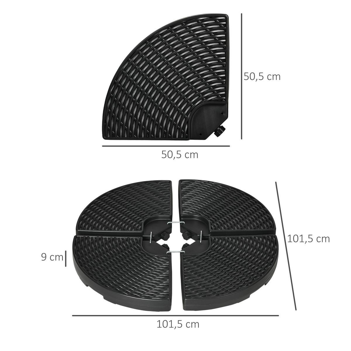 OUTSUNNY Pied de parasol lot de 4 dalles pour parasol à lester dim. tot. 100L x 100l x 8H cm HDPE aspect rotin noir